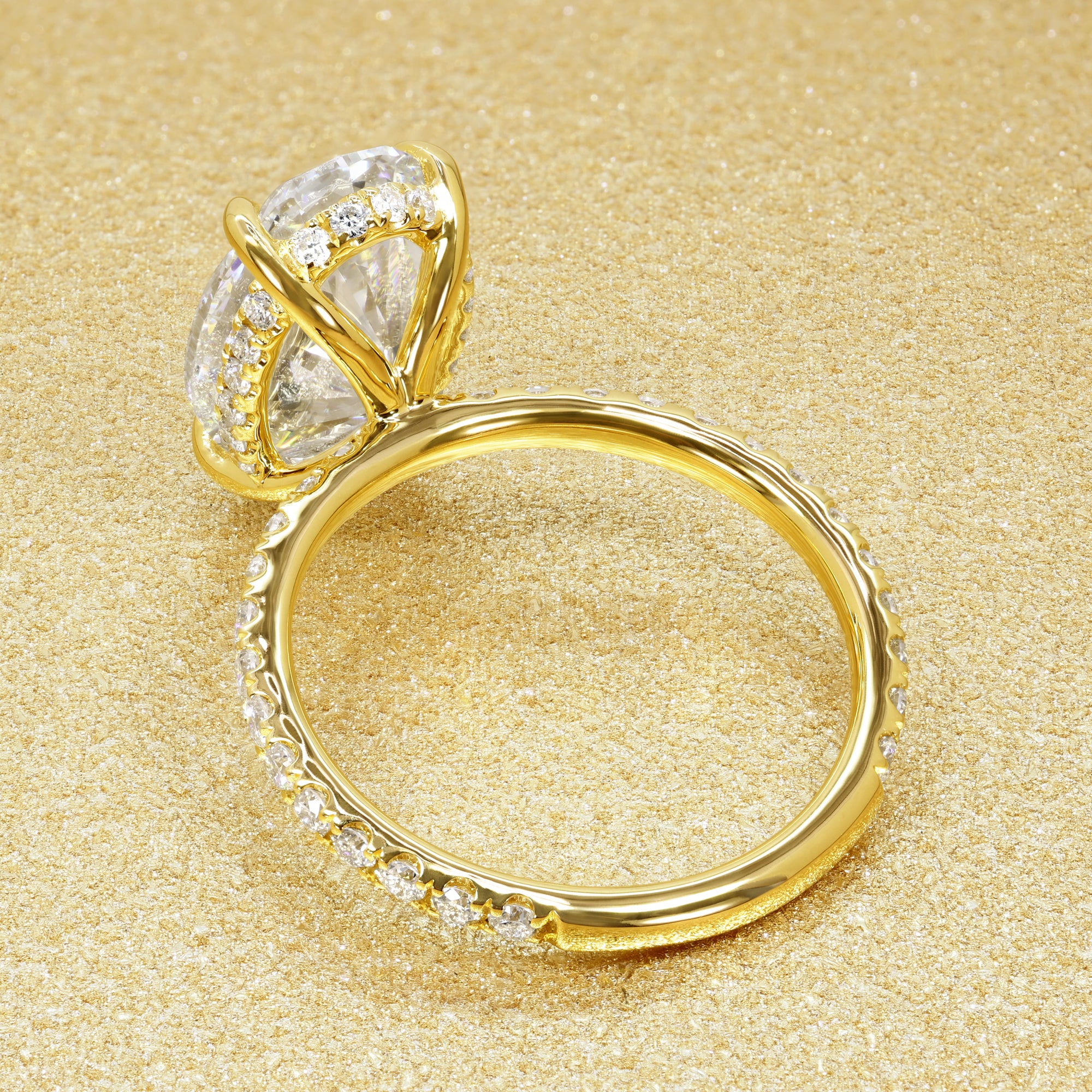 Classic Selina 4.0ct Elongated Oval-cut Lab-grown Diamond Hidden Halo Engagement ring in 14K gold, 18K gold, or Platinum by Earthena Jewelry of Beverly Hills.