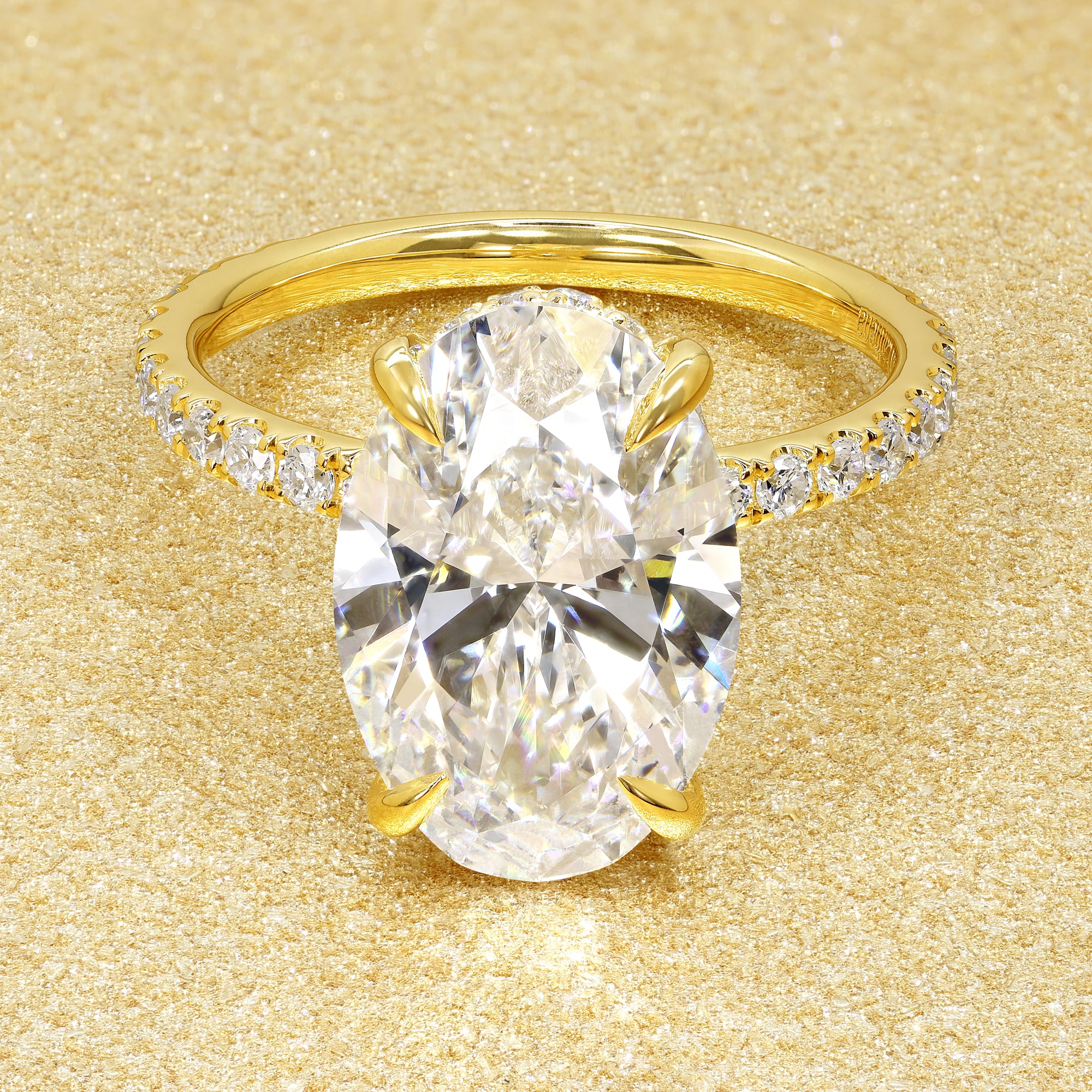 Classic Selina 4.0ct Elongated Oval-cut Lab-grown Diamond Hidden Halo Engagement ring in 14K gold, 18K gold, or Platinum by Earthena Jewelry of Beverly Hills.