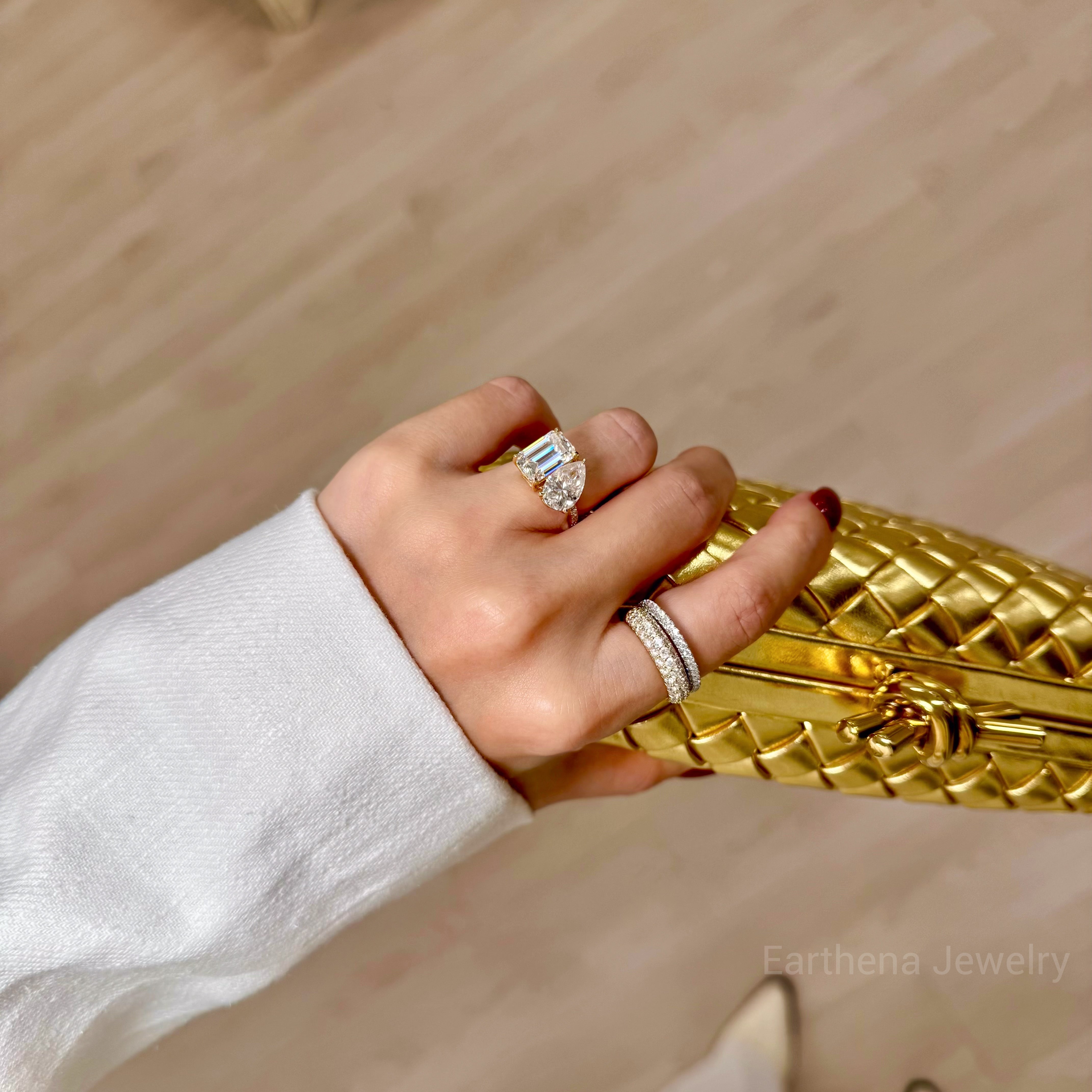 Remi Triple Micro-pave Stackable Dome Diamond Ring Handcrafted in 14K gold, 18K gold, or Platinum handcrafted by Earthena Jewelry of Beverly Hills.