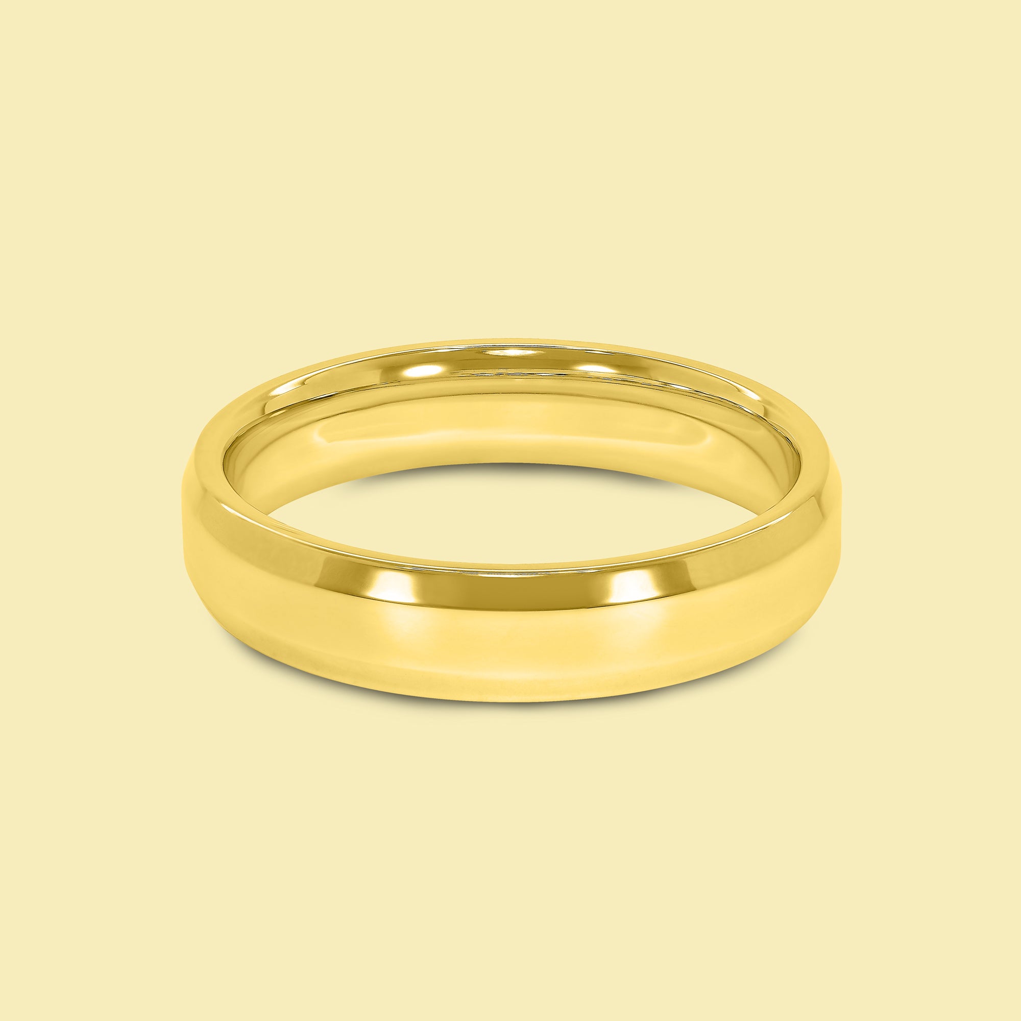 The Knox Solid Gold 5mm Beveled Edge High Polish Comfort Fit Men's Wedding Band in 14K Gold, 18K Gold, or Platinum by Earthena Jewelry of Beverly Hills.