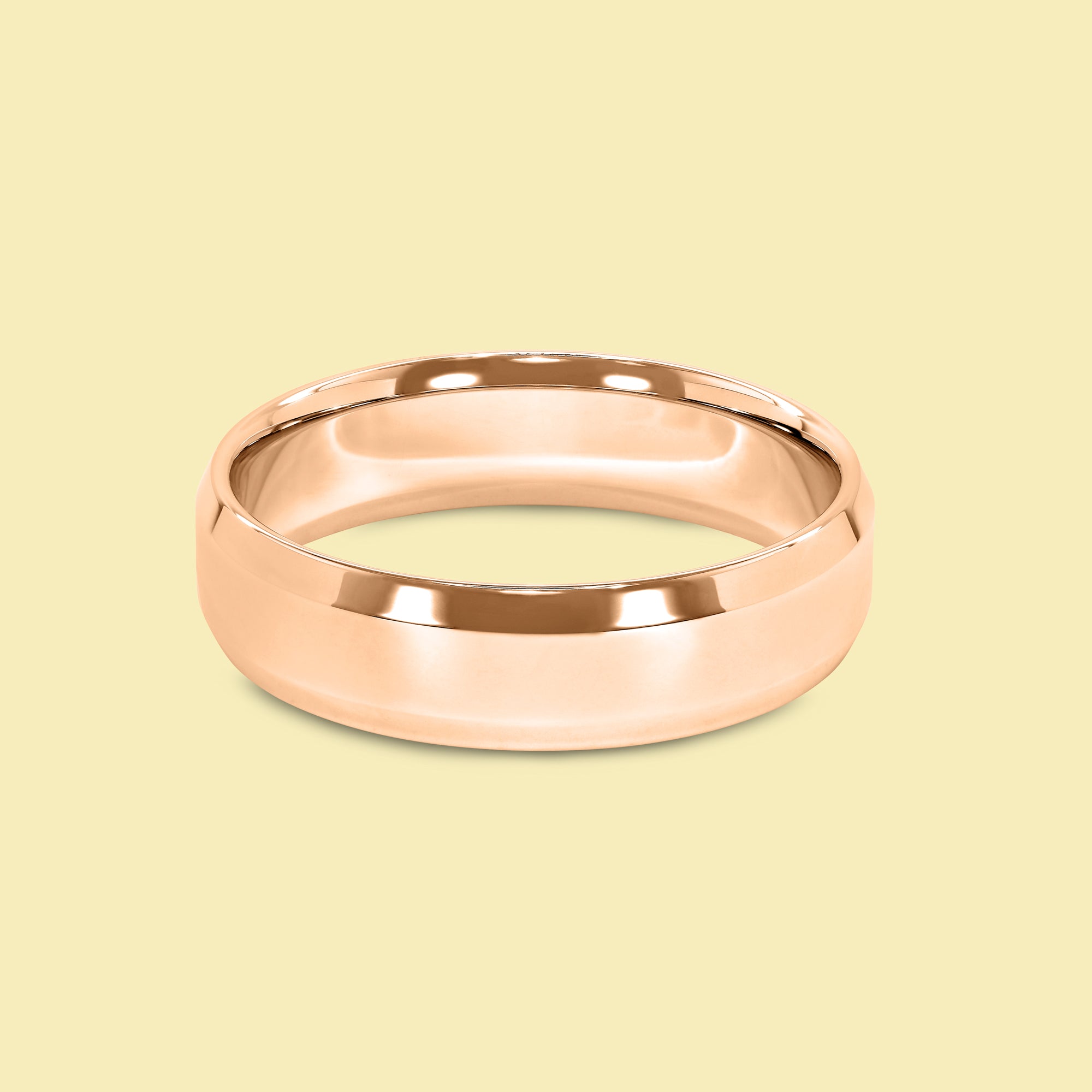 The Knox Solid Gold 6mm Beveled Edge High Polish Men's Wedding Band in 14K Gold, 18K Gold, or Platinum by Earthena Jewelry of Beverly Hills.