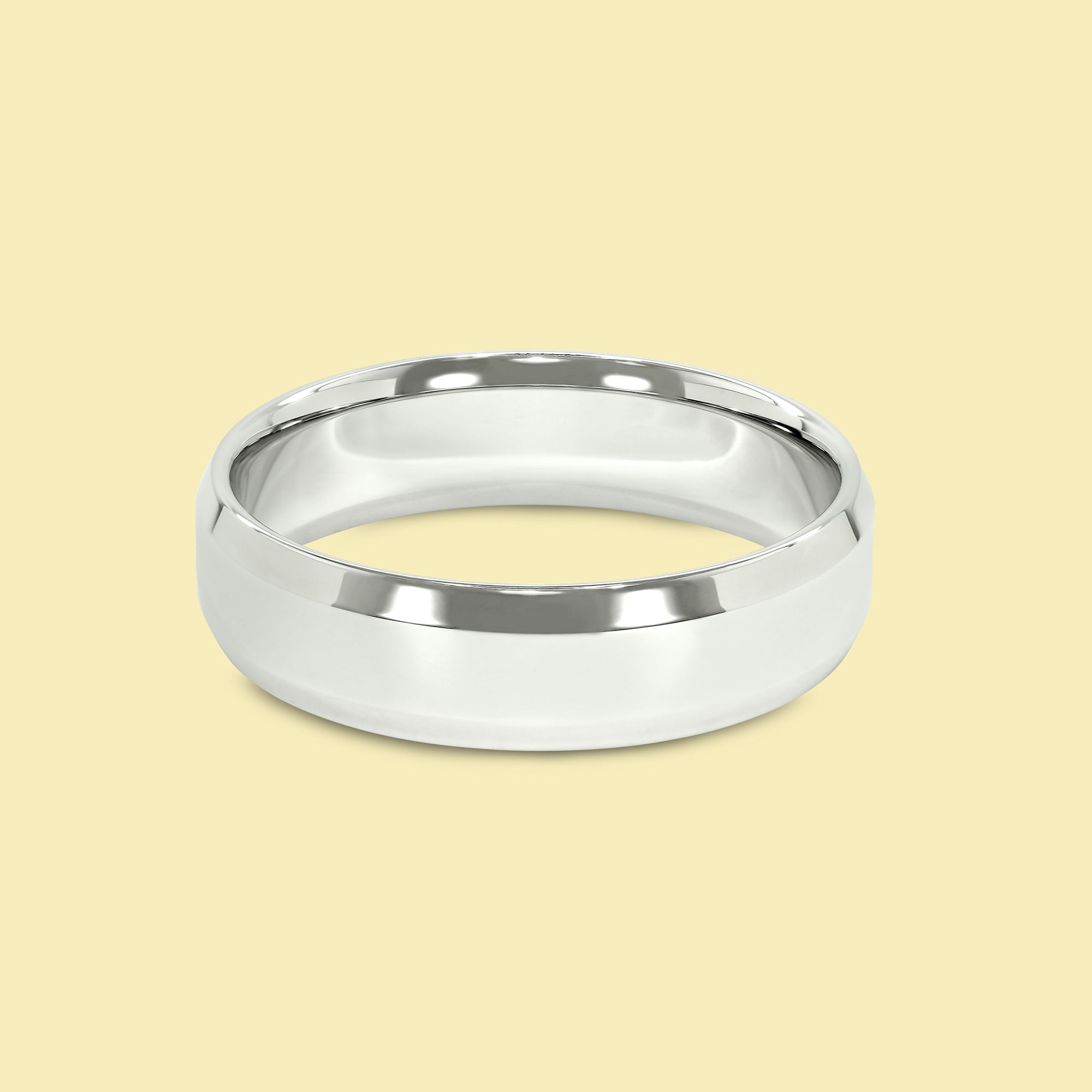 The Knox Solid Gold 6mm Beveled Edge High Polish Men's Wedding Band in 14K Gold, 18K Gold, or Platinum by Earthena Jewelry of Beverly Hills.