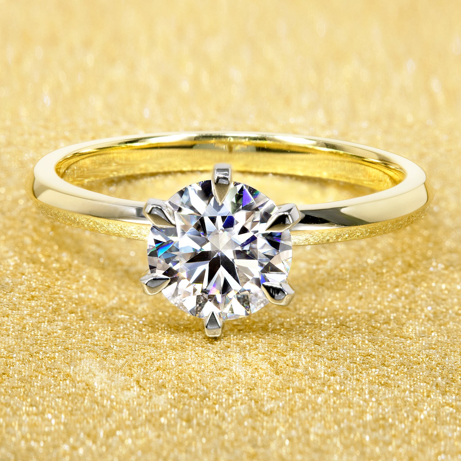 The Lexi, 1ct Round Brilliant-Cut Lab-Grown Diamond Knife-Edge Solitaire Engagement Ring in 14K Gold, 18K Gold, or Platinum by Earthena Jewelry of Beverly Hills