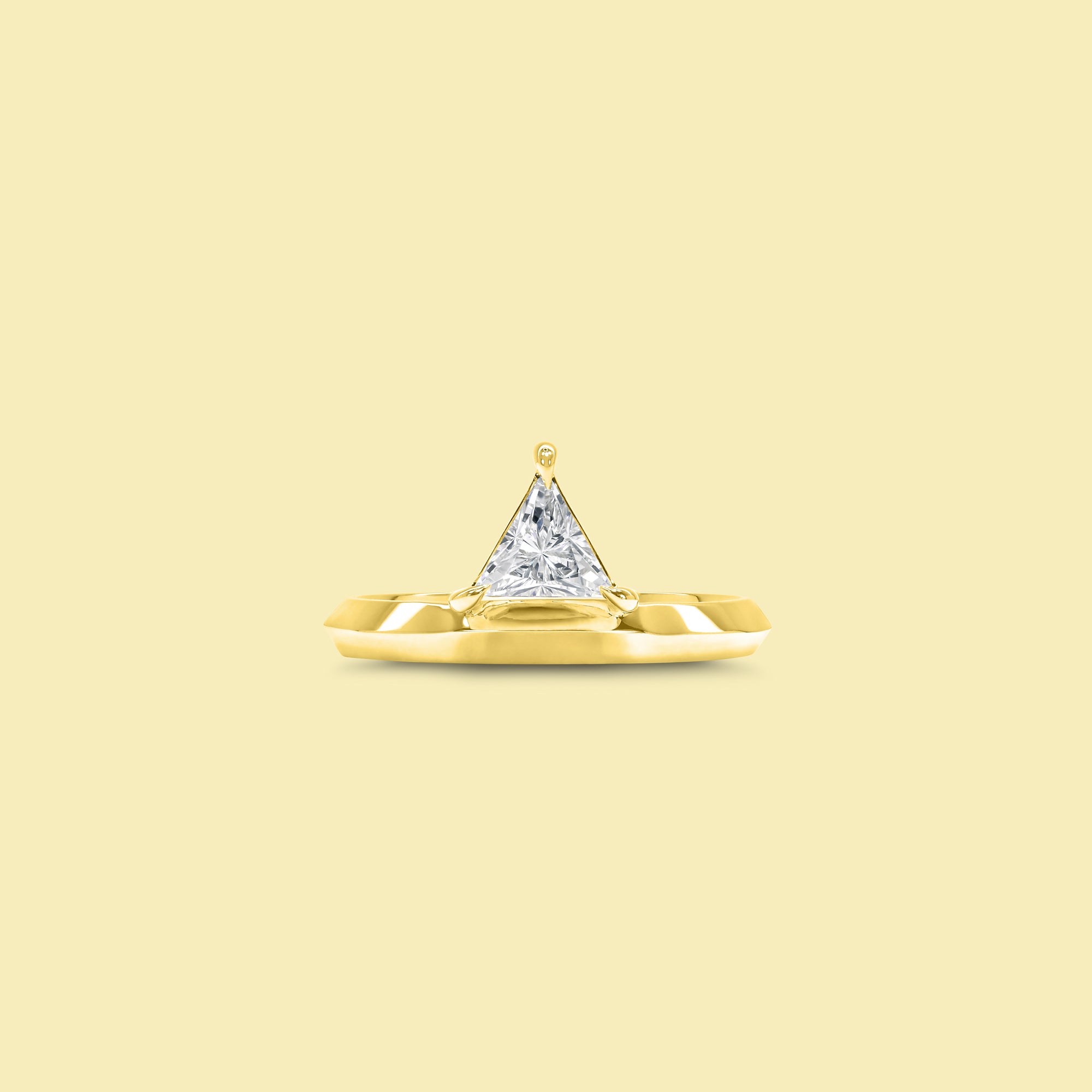 Lexi Floating Trillion Lab-grown Diamond Knife-Edge Pinky Ring Crafted in Gold or in Platinum by Earthena Jewelry of Beverly Hills.