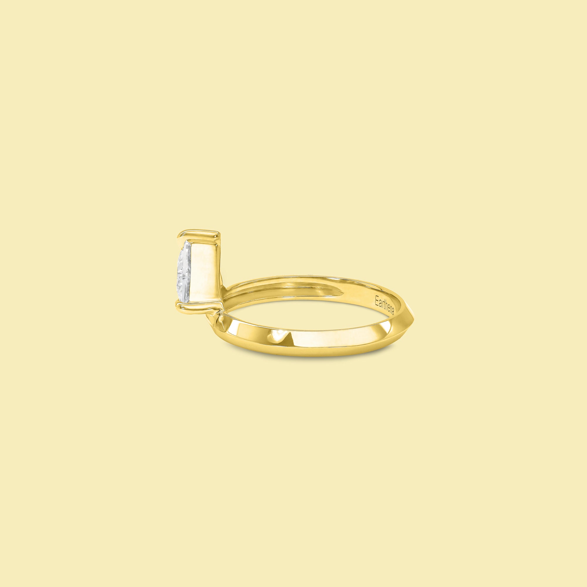 Lexi Floating Trillion Lab-grown Diamond Knife-Edge Pinky Ring Crafted in Gold or in Platinum by Earthena Jewelry of Beverly Hills.