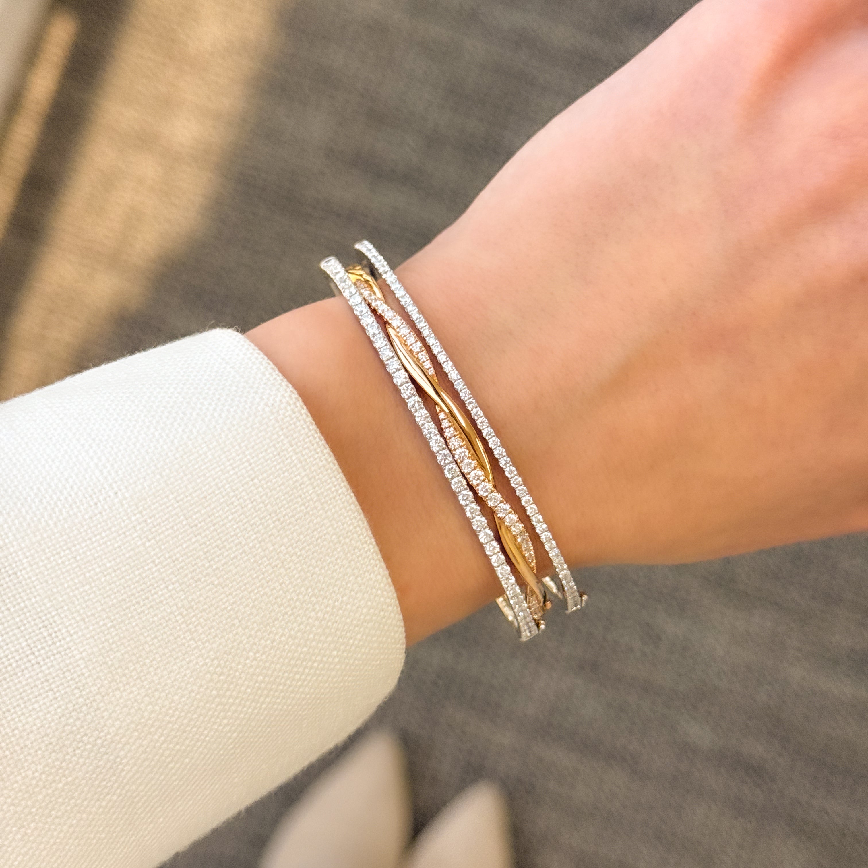 The Ace Slim, Classic Lab-grow diamond or natural diamond Bangle handcrafted in 14K Gold, 18K Gold, or Platinum by Earthena Jewelry of Beverly Hills, California.