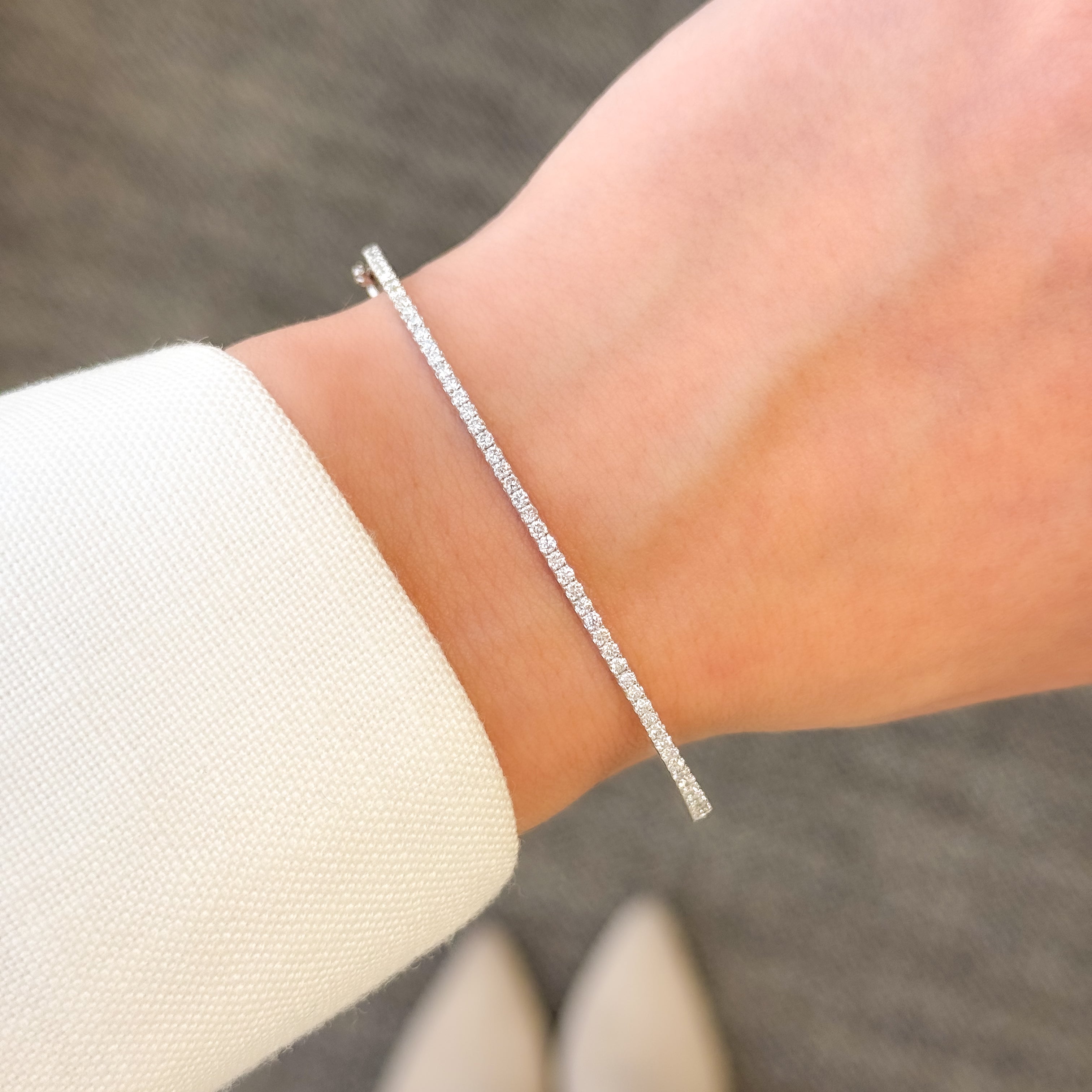 The Ace Slim, Classic Lab-grow diamond or natural diamond Bangle handcrafted in 14K Gold, 18K Gold, or Platinum by Earthena Jewelry of Beverly Hills, California.