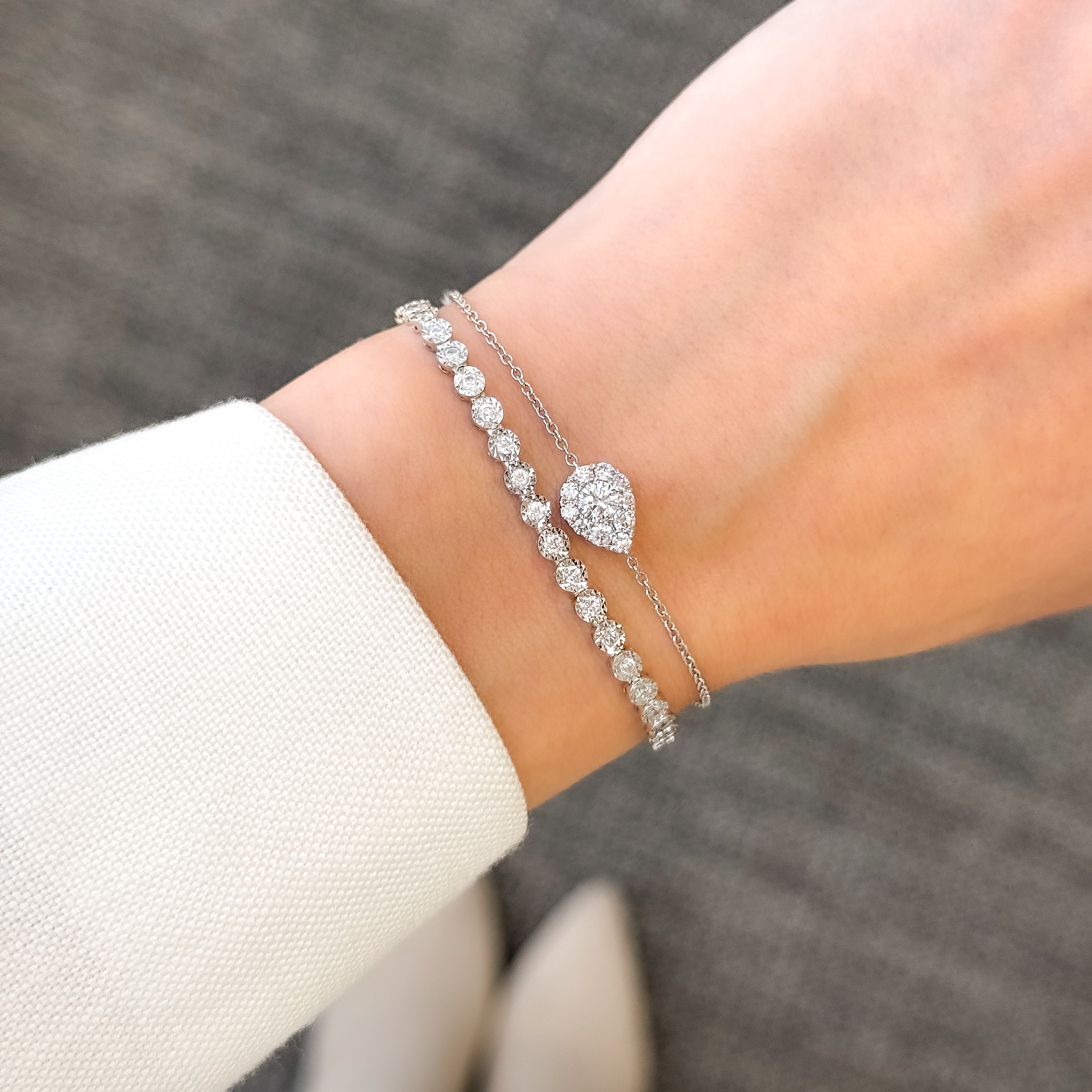 The Alia, Cluster Diamond Pear Shaped Bracelet is handcrafted in 14K Gold, 18K Gold, or Platinum handcrafted by Earthena Jewelry of Beverly Hills.