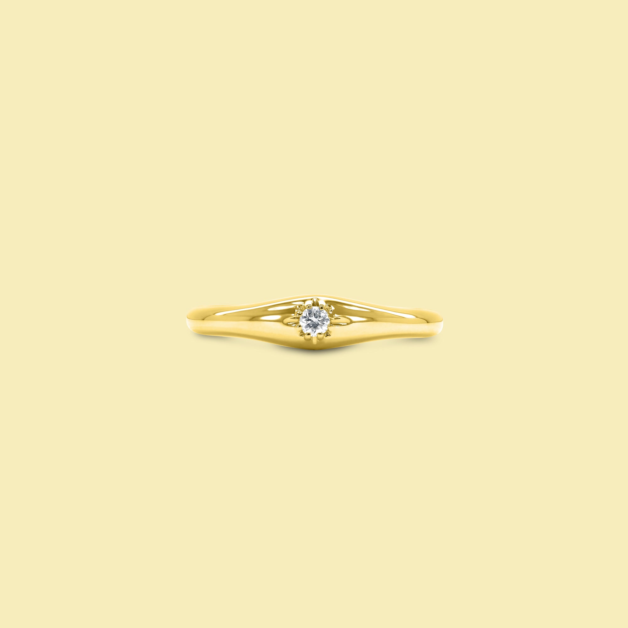 Lumi Star Solitaire Diamond Pinky Ring Crafted in Gold or in Platinum by Earthena Jewelry of Beverly Hills.