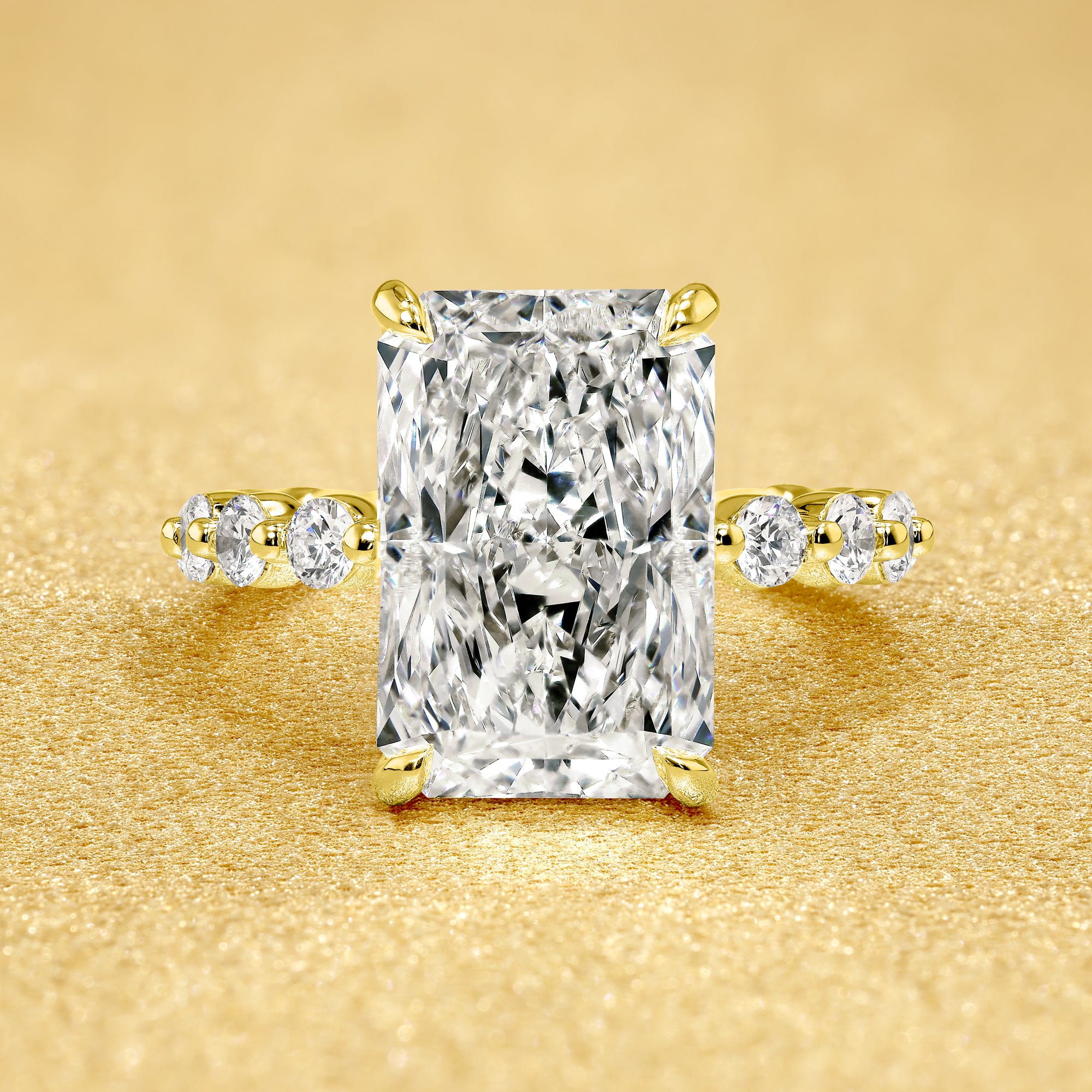 Classic Luna 5ct Elongated Radiant-Cut Lab-Grown Diamond Hidden Halo Floating Engagement Ring in 14K Gold, 18K Gold, or Platinum by Earthena Jewelry of Beverly Hills