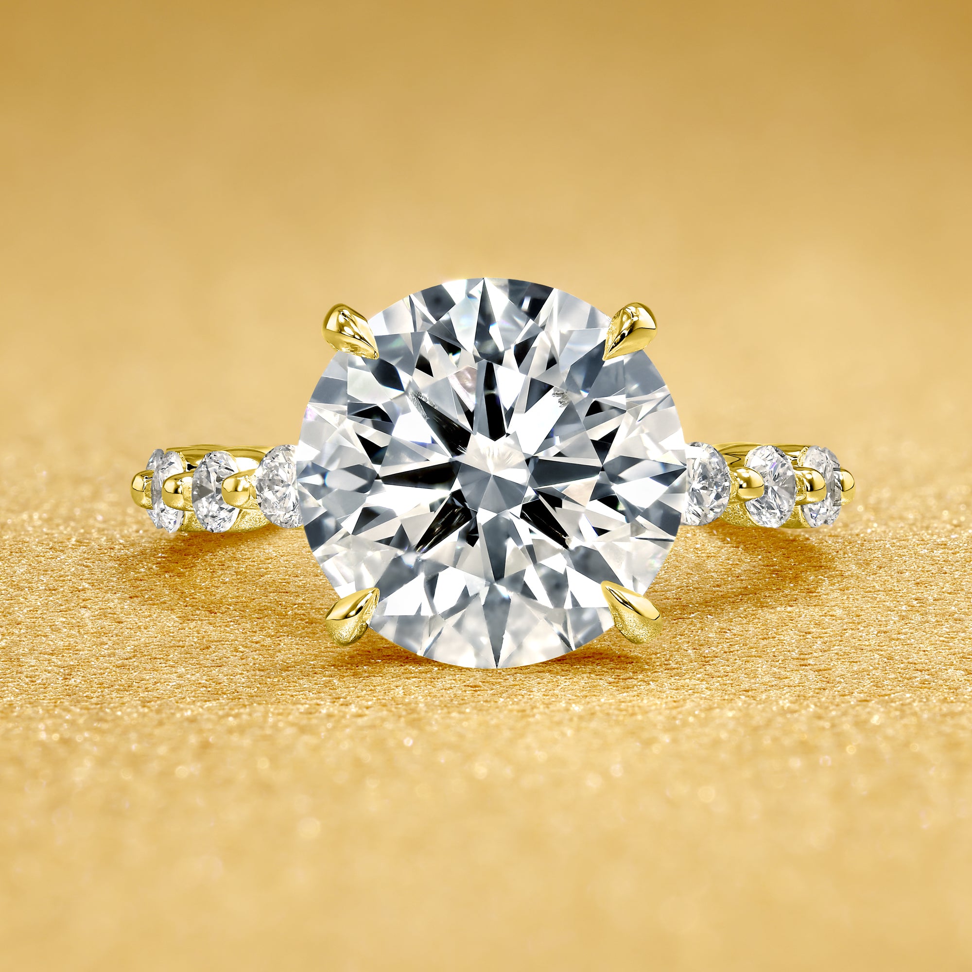 Classic Grace 4ct Round Brilliant-Cut Lab-Grown Diamond Hidden Halo Floating Engagement Ring in 14K Gold, 18K Gold, or Platinum by Earthena Jewelry of Beverly Hills.
