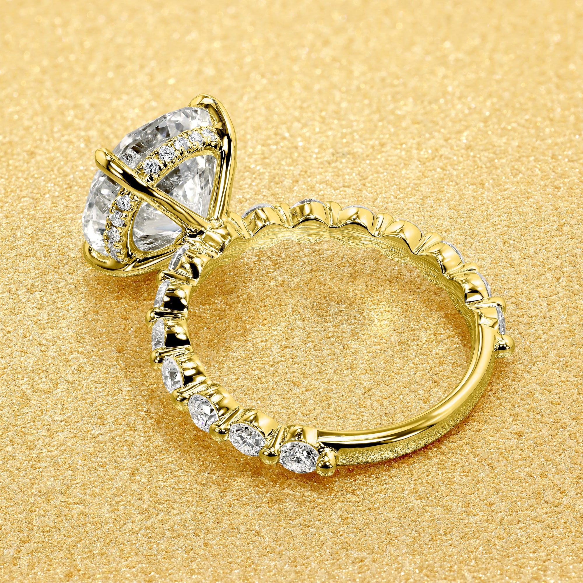 Classic Grace 4ct Round Brilliant-Cut Lab-Grown Diamond Hidden Halo Floating Engagement Ring in 14K Gold, 18K Gold, or Platinum by Earthena Jewelry of Beverly Hills.