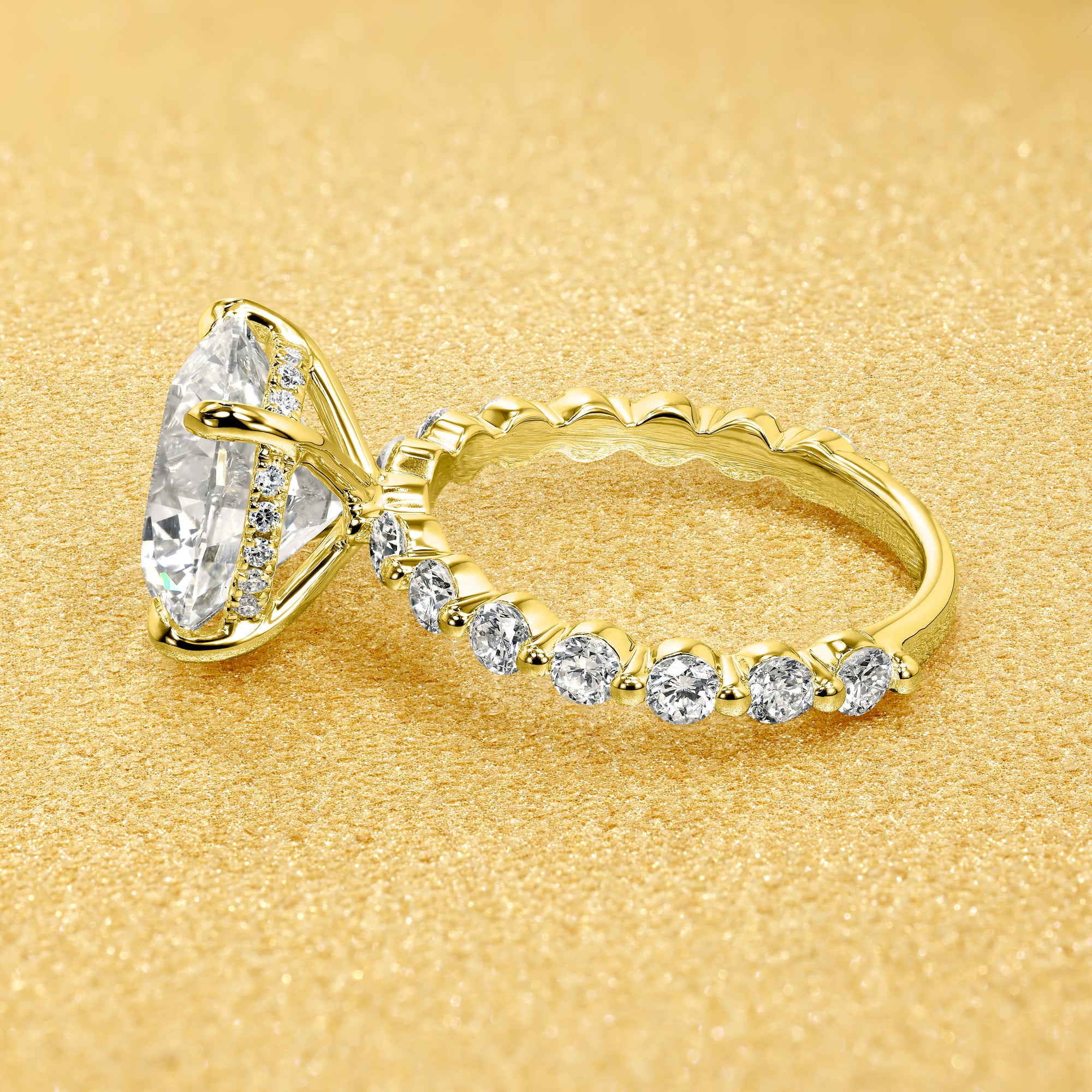 Classic Grace 4ct Round Brilliant-Cut Lab-Grown Diamond Hidden Halo Floating Engagement Ring in 14K Gold, 18K Gold, or Platinum by Earthena Jewelry of Beverly Hills.
