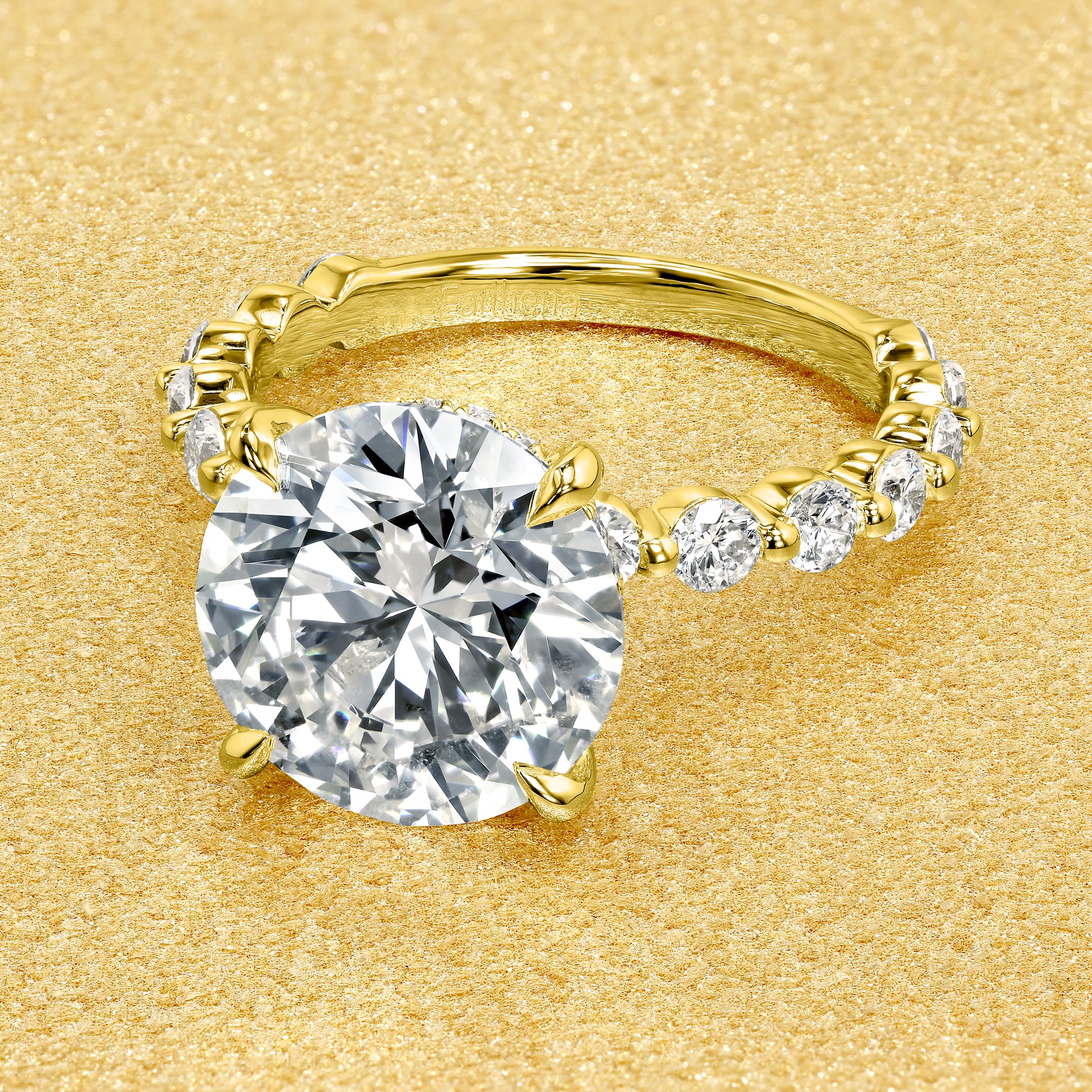 Classic Grace 4ct Round Brilliant-Cut Lab-Grown Diamond Hidden Halo Floating Engagement Ring in 14K Gold, 18K Gold, or Platinum by Earthena Jewelry of Beverly Hills.