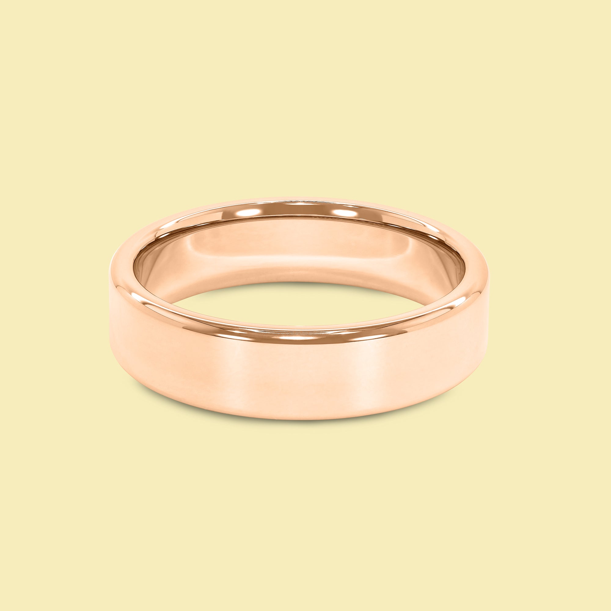 The Milo Solid Gold 6mm Flat-Top Rounded Edge High Polish Comfort Fit Men's Wedding Band in 14K Gold, 18K Gold, or Platinum by Earthena Jewelry of Beverly Hills.
