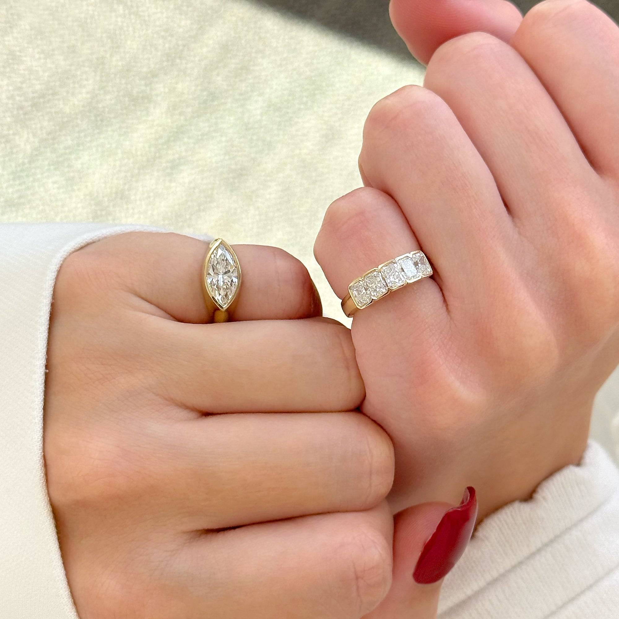 The Muse Bezel-set Marquise Diamond Pinky Ring in 14K, 18K Gold or Platinum | Lab-Grown or Earth-Mined by Earthena Jewelry of Beverly Hills handcrafted in Los Angeles, California.