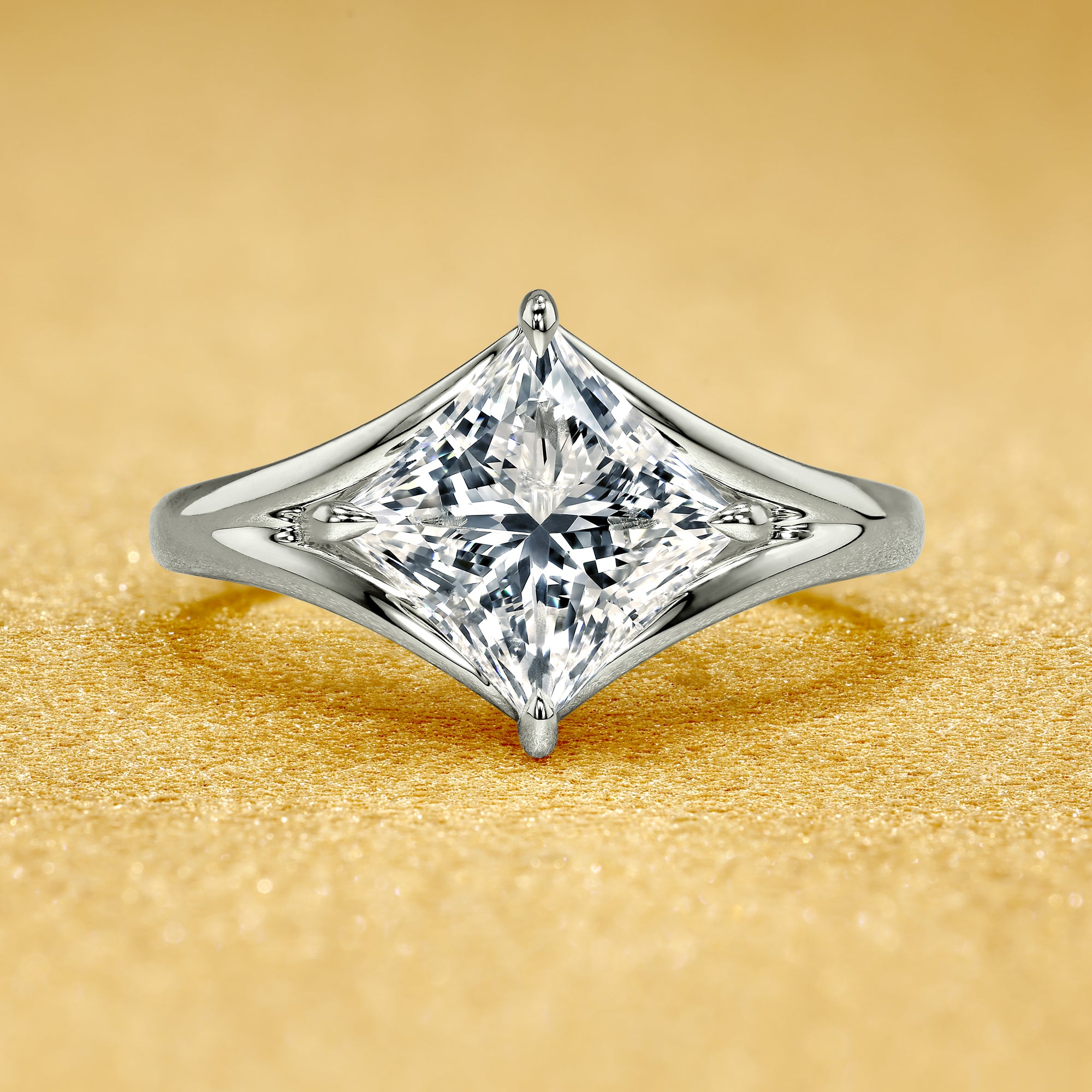 Nova 2ct Princess-Cut Lab-Grown Diamond Cathedral Engagement Ring in 14K Gold, 18K Gold, or Platinum by Earthena Jewelry of Beverly Hills.