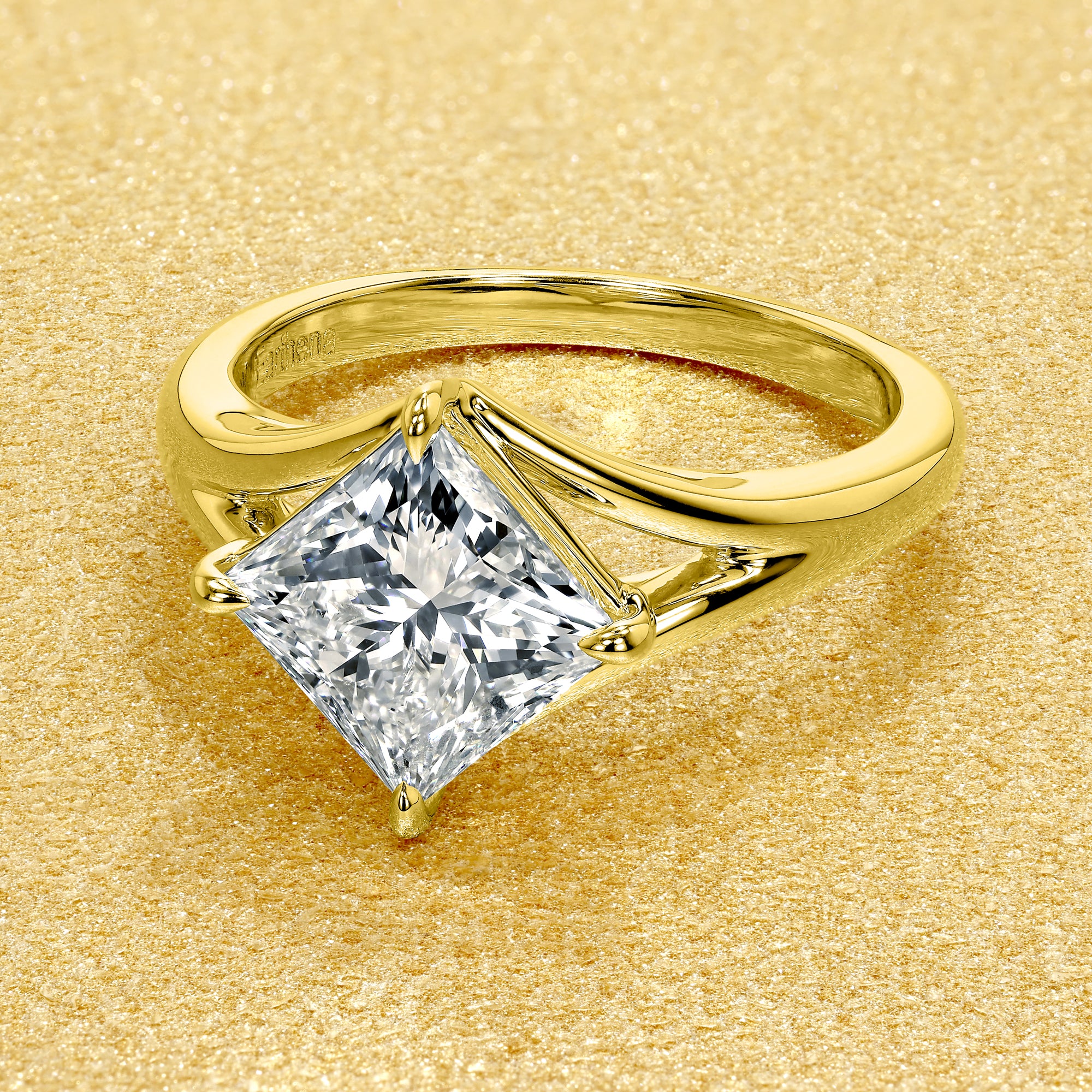 Nova 2ct Princess-Cut Lab-Grown Diamond Cathedral Engagement Ring in 14K Gold, 18K Gold, or Platinum by Earthena Jewelry of Beverly Hills.