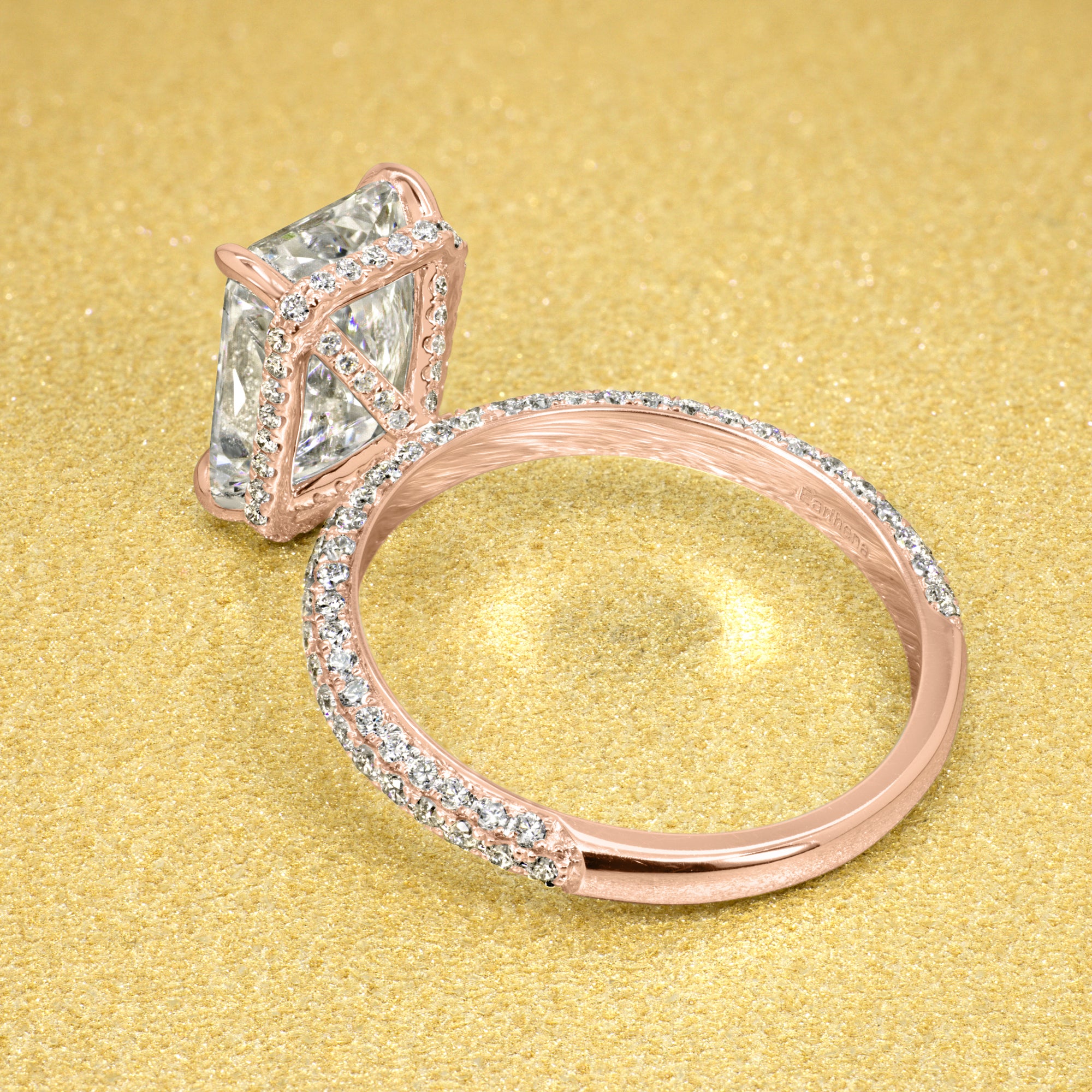 The Olivia, 5.5ct Elongated Emerald-cut Moissanite Triple Row Hidden Wrap Halo Ring