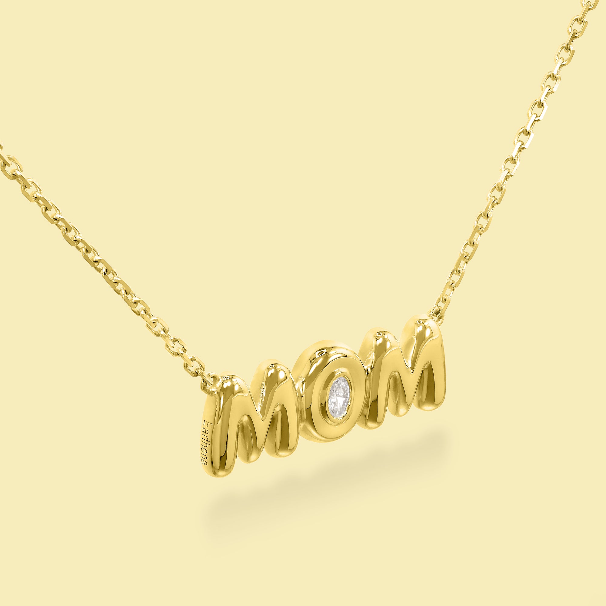 The Cloud, Mom Diamond Puff Pendant Necklace handcrafted in 14K Gold or 18K Gold by Earthena Jewelry of Beverly Hills, California.