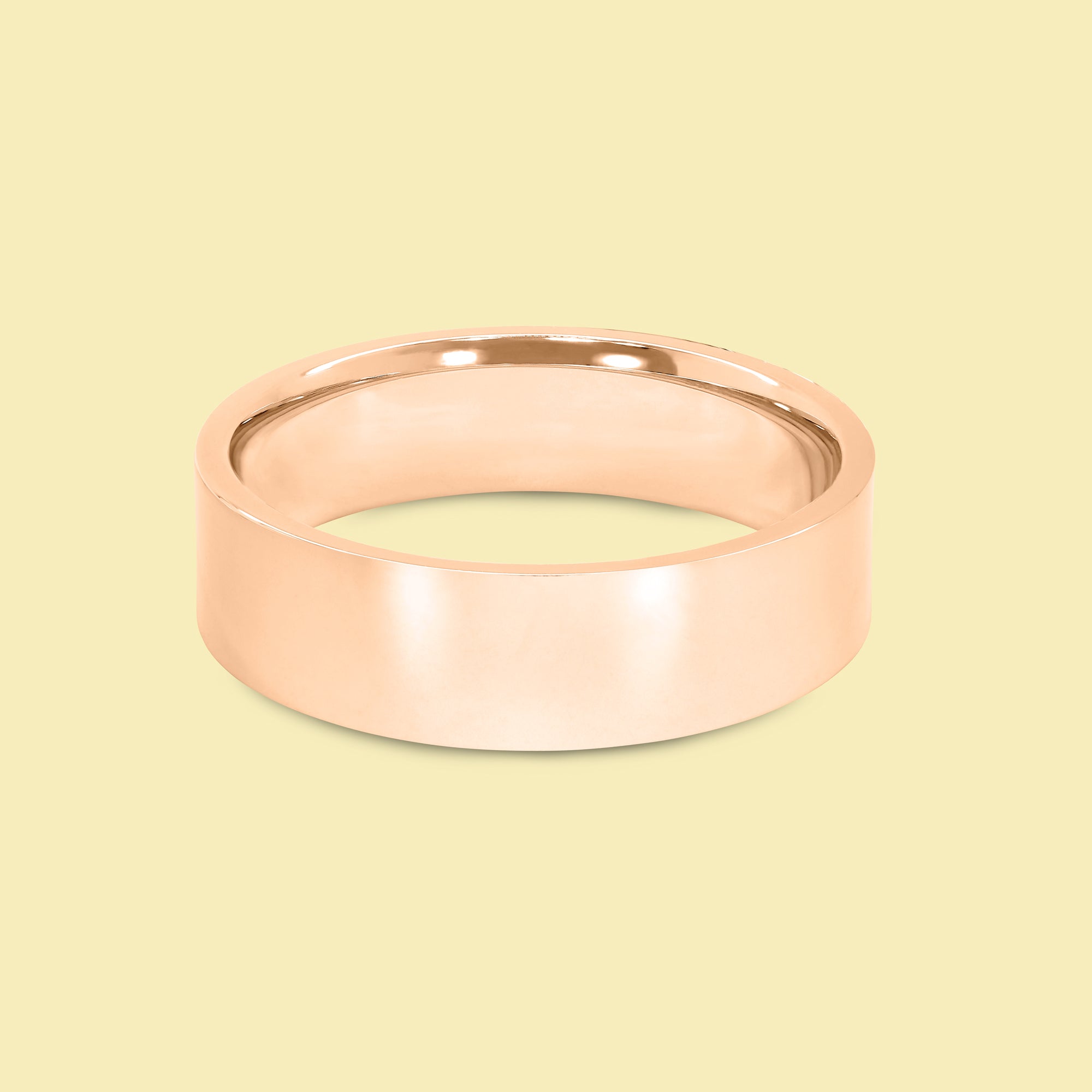 The Quinn Solid Gold 6mm Flat-Top Straight Edge Ultra Slim Profile High Polish Men's Wedding Band in 14K Gold, 18K Gold, or Platinum by Earthena Jewelry of Beverly Hills.