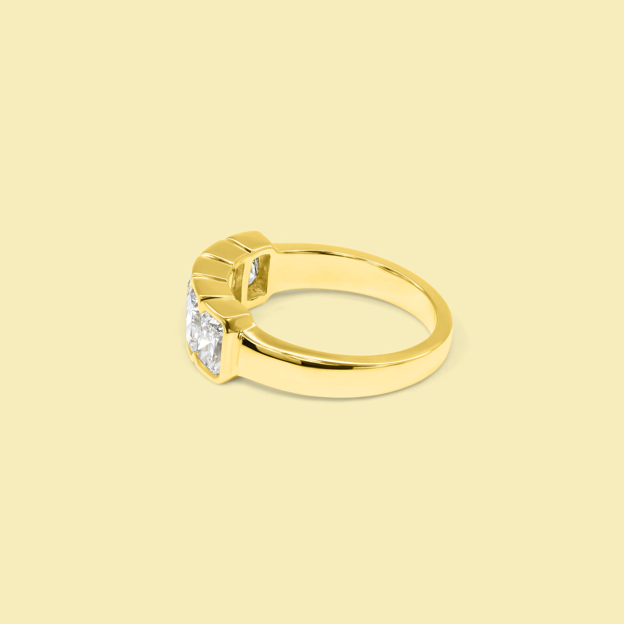 The Rae, 5-Stone Radiant-Cut Diamond Pinky Ring in 14K, 18K Gold or Platinum | Lab-Grown or Earth-Mined by Earthena Jewelry of Beverly Hills handcrafted in Los Angeles, Calfornia.