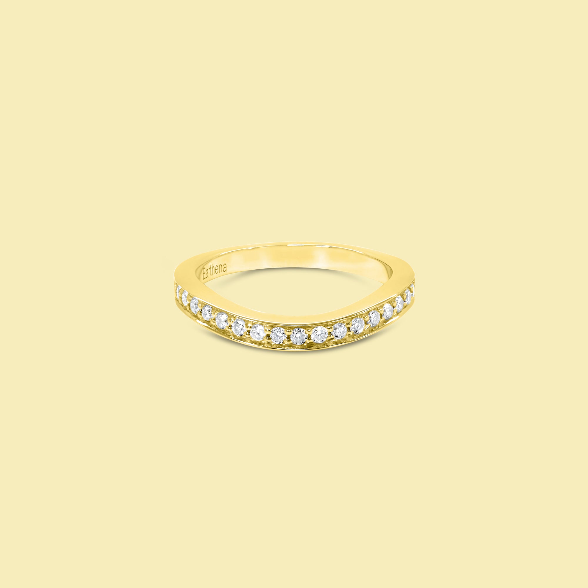 Renee Curved Diamond Pinky Ring Handcrafted in 14K Gold, 18K Gold, or Platinum by Earthena Jewelry of Beverly Hills.