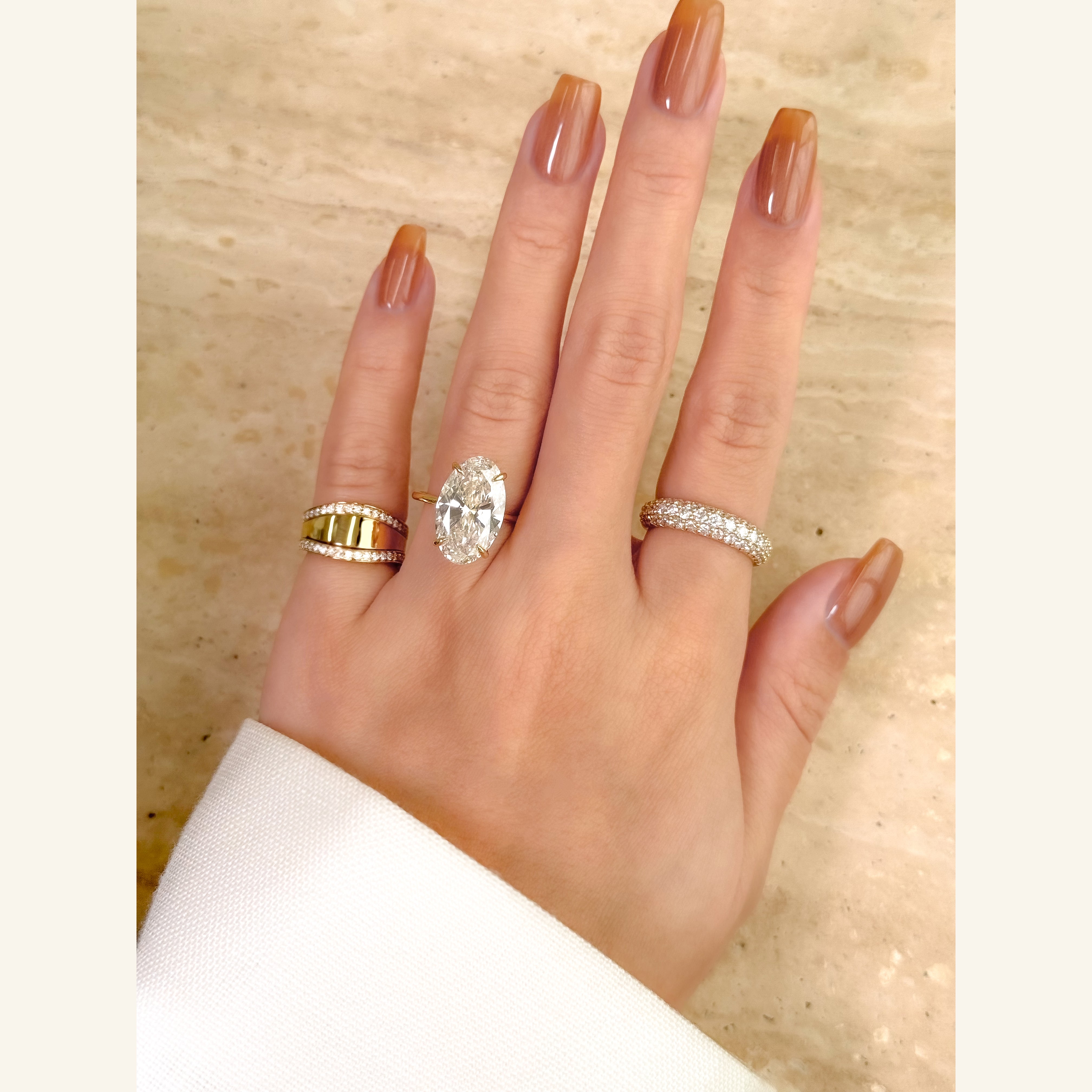 The Renee, Signet Double Curved Diamond Pinky Ring Stack by Earthena Jewelry of Beverly Hills.