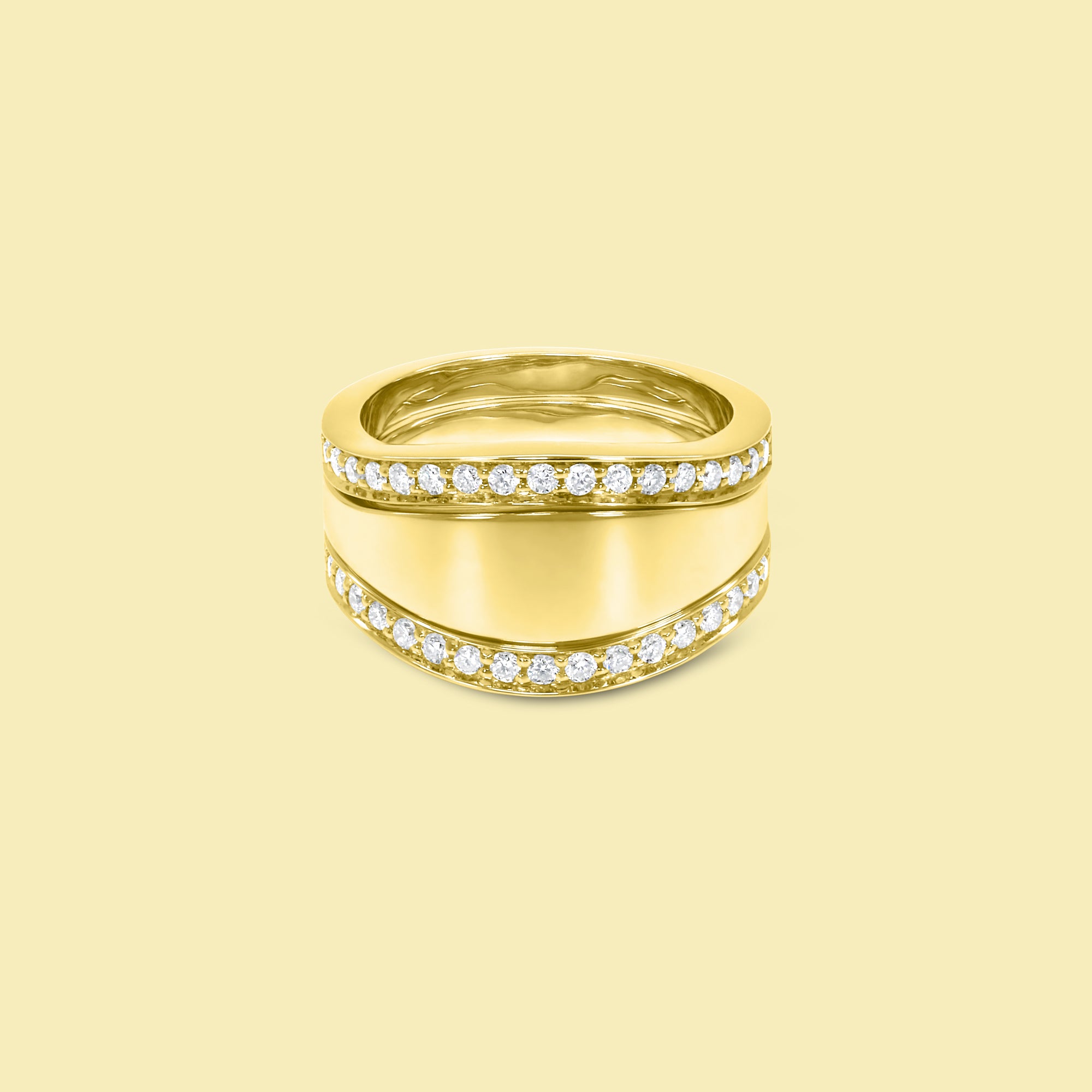 The Renee, Signet Double Curved Diamond Pinky Ring Stack by Earthena Jewelry of Beverly Hills.