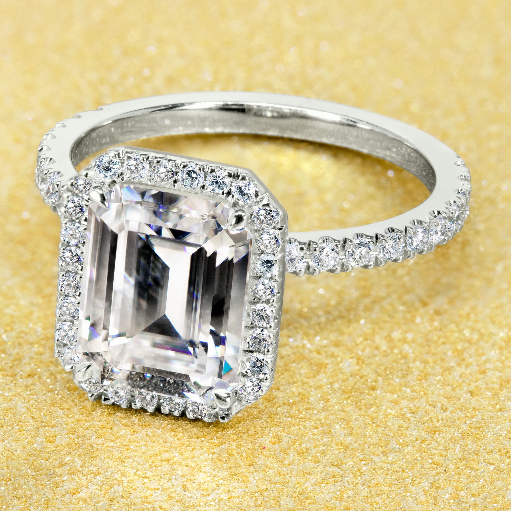 The Selina, 2.5ct Emerald-cut Moissanite Halo Ring