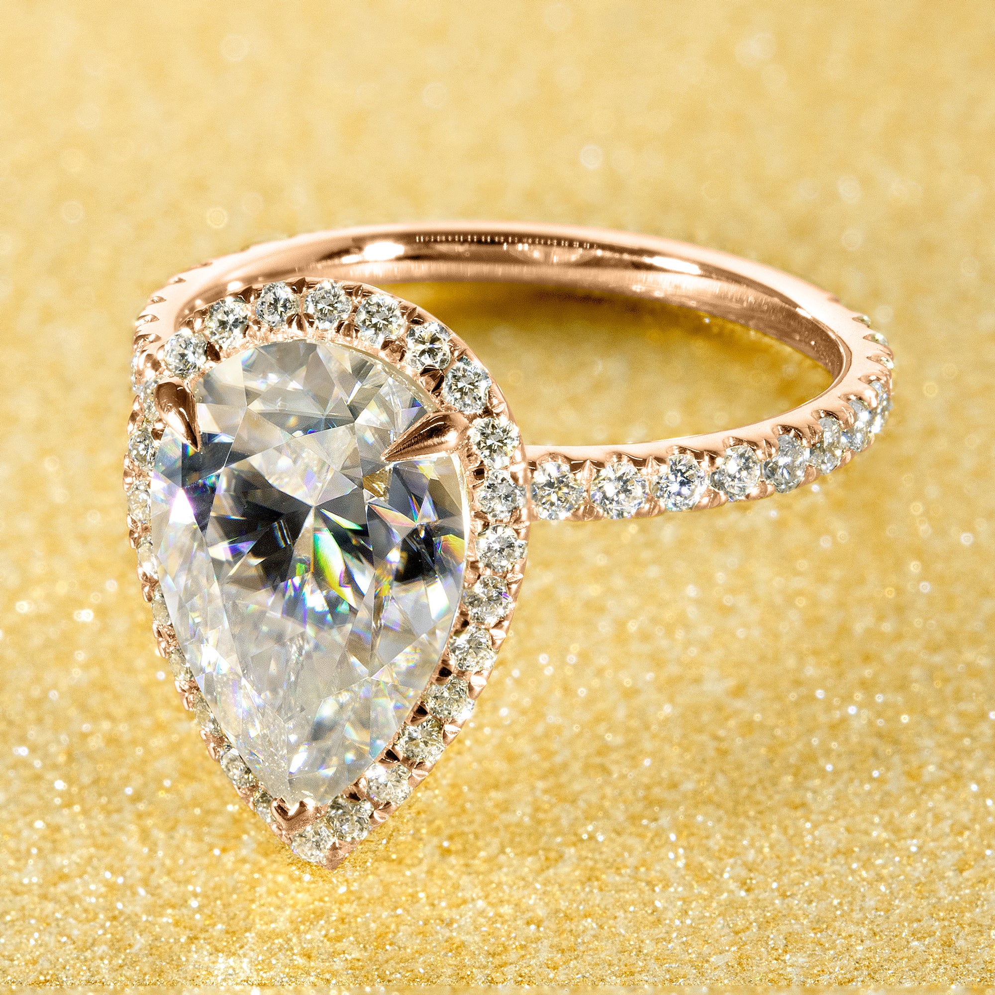 The Selina, 3.5ct Elongated Pear-shaped Moissanite Halo Ring