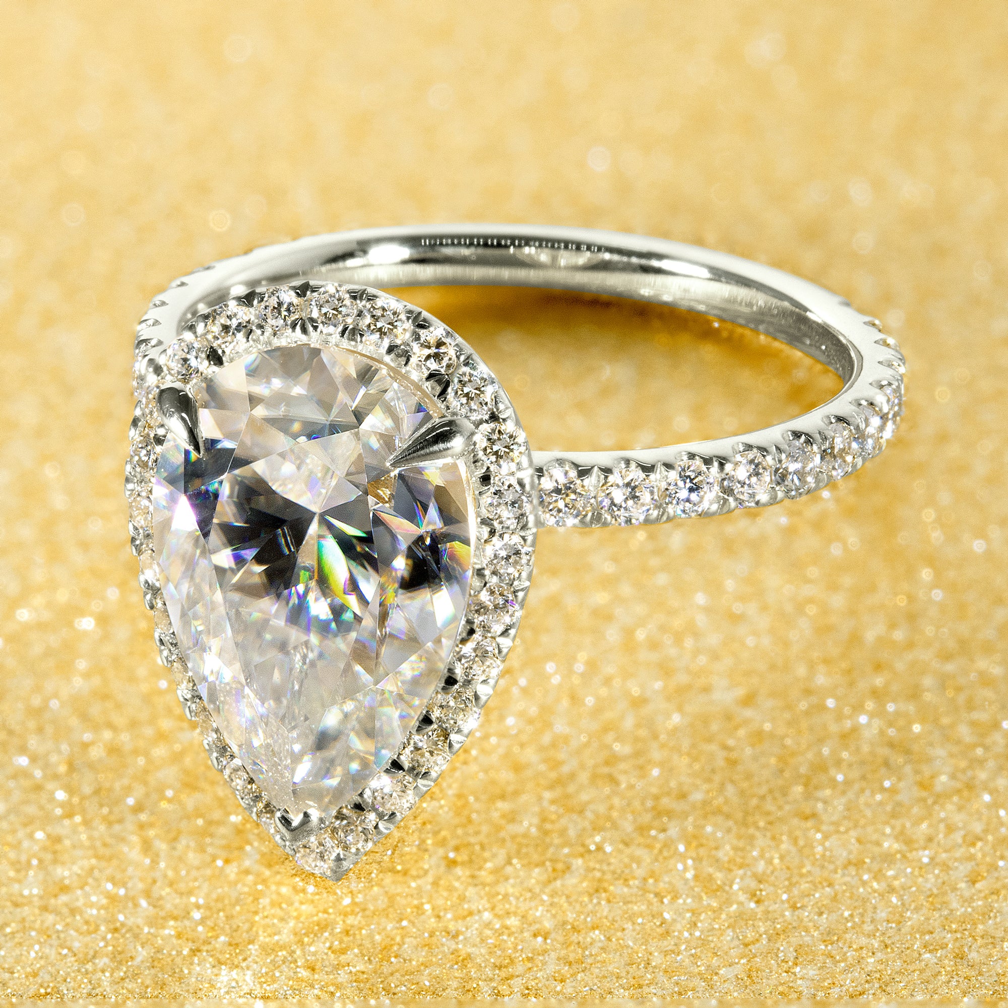 The Selina, 3.5ct Elongated Pear-shaped Moissanite Halo Ring