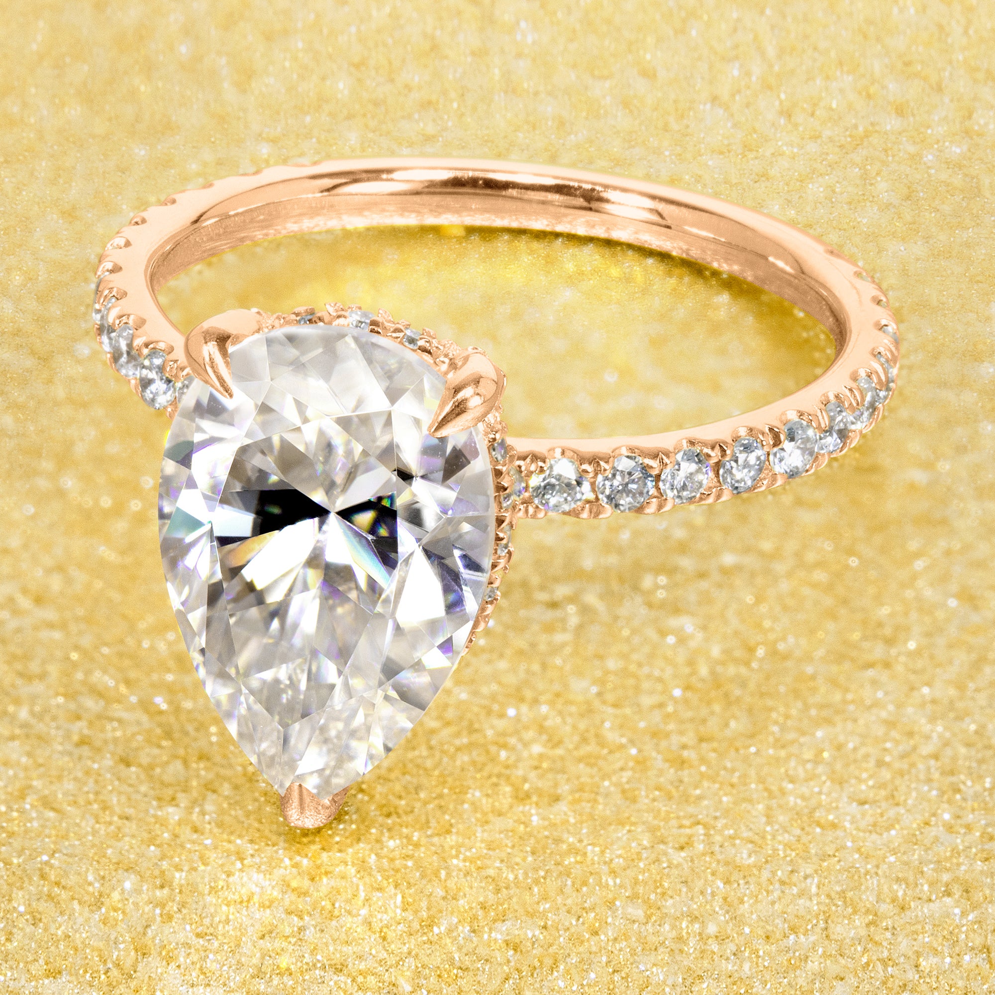 Classic Selina 3.5ct Elongated Pear-shaped Diamond Hidden Halo Engagement ring in 14K gold, 18K gold, or Platinum