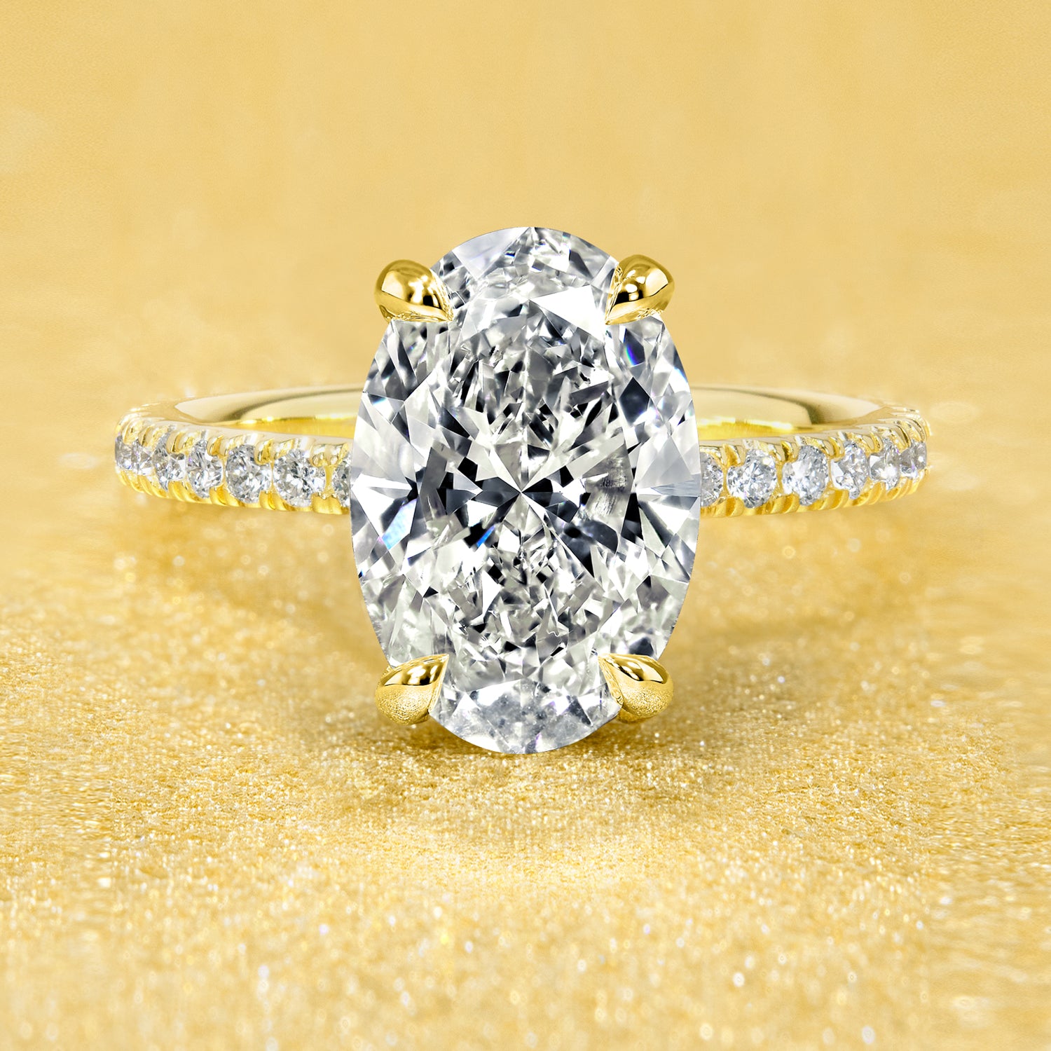 Classic Selina 3ct Oval-Cut Lab-Grown Diamond Hidden Wrap Halo Engagement Ring in 14K Gold, 18K Gold, or Platinum by Earthena Jewelry of Beverly Hills