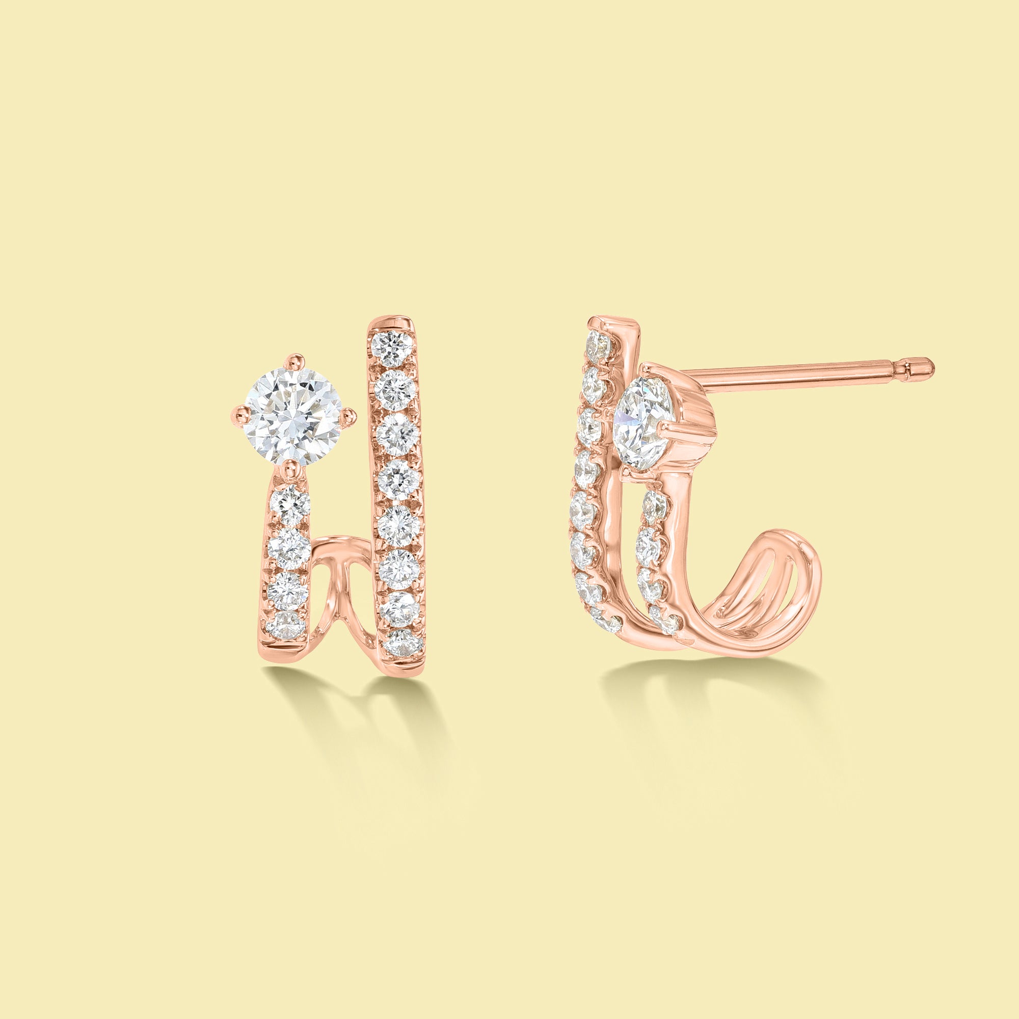 The Summer, Double Row Half-Hoop Diamond Earrings are handcrafted in 14K gold, 18K gold, or Platinum by Earthena Jewelry of Beverly Hills.