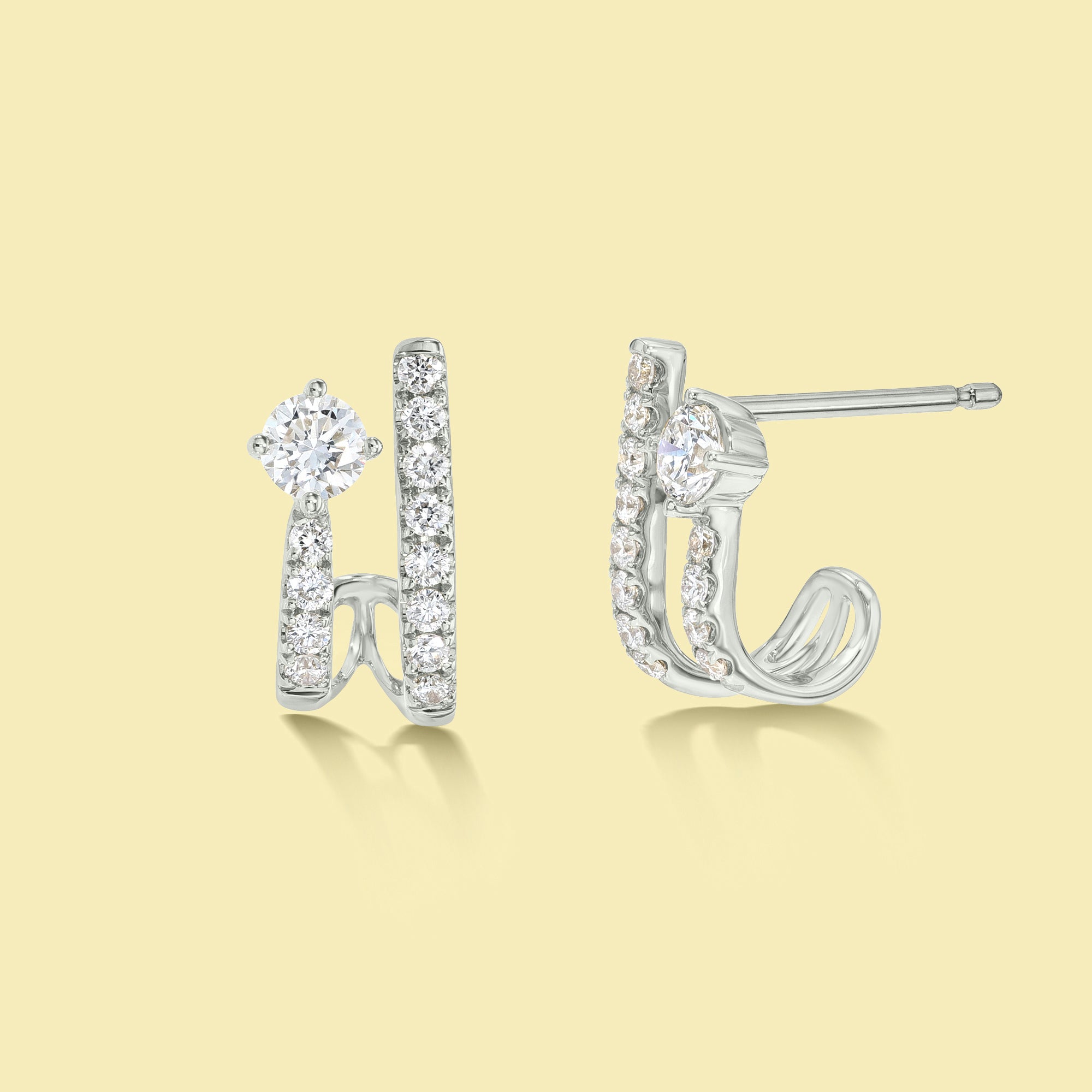 The Summer, Double Row Half-Hoop Diamond Earrings are handcrafted in 14K gold, 18K gold, or Platinum by Earthena Jewelry of Beverly Hills.