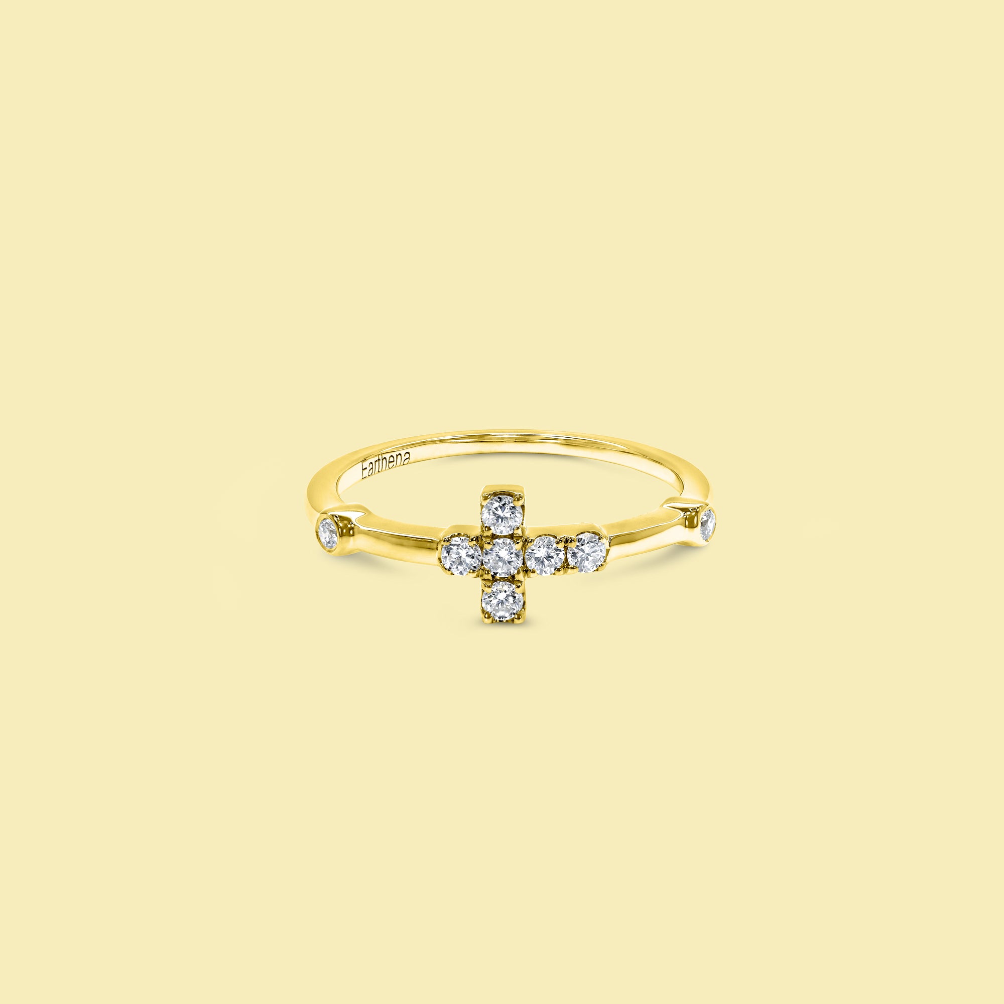 Stackable Vera Cross Diamond Pinky Ring in Gold or Platinum by Earthena Jewelry of Beverly Hills.