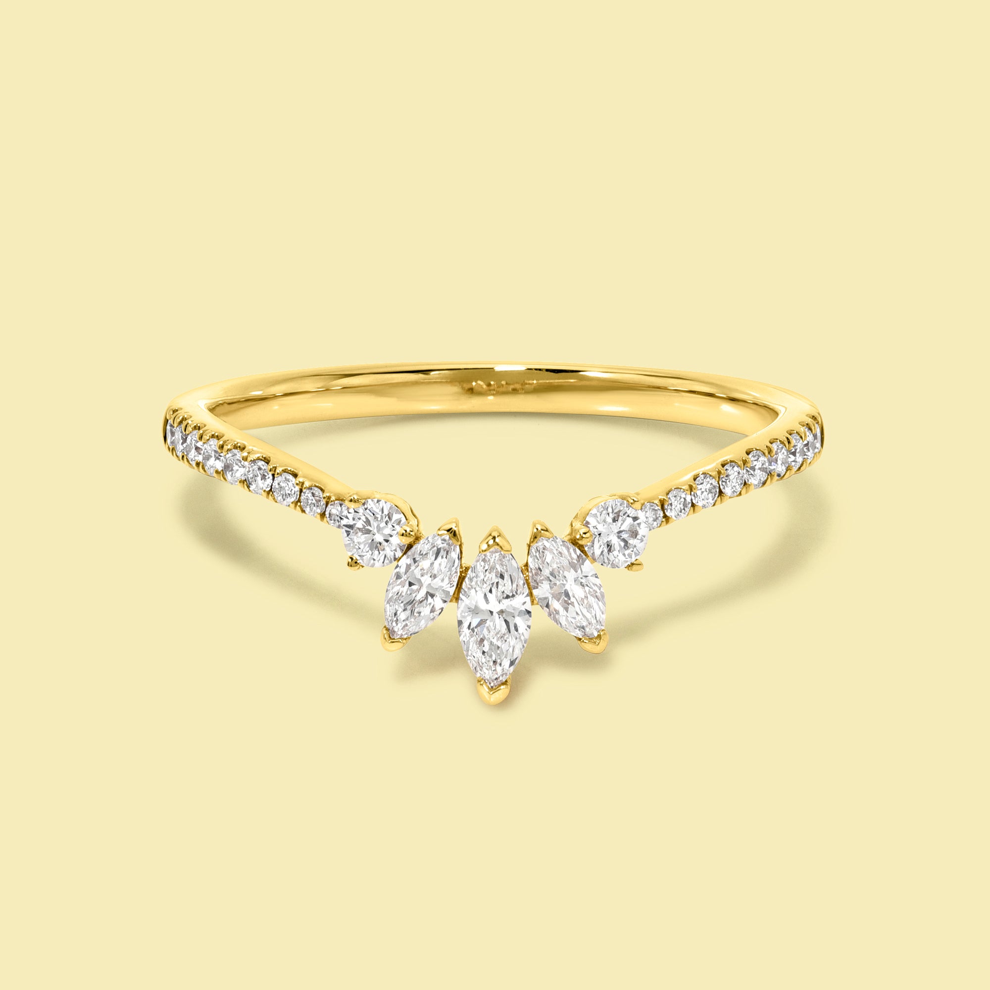 The Victoria, V-shaped Curved Diamond Band is handcrafted in 14K gold, 18K gold, or Platinum by Earthena Jewelry in Los Angeles