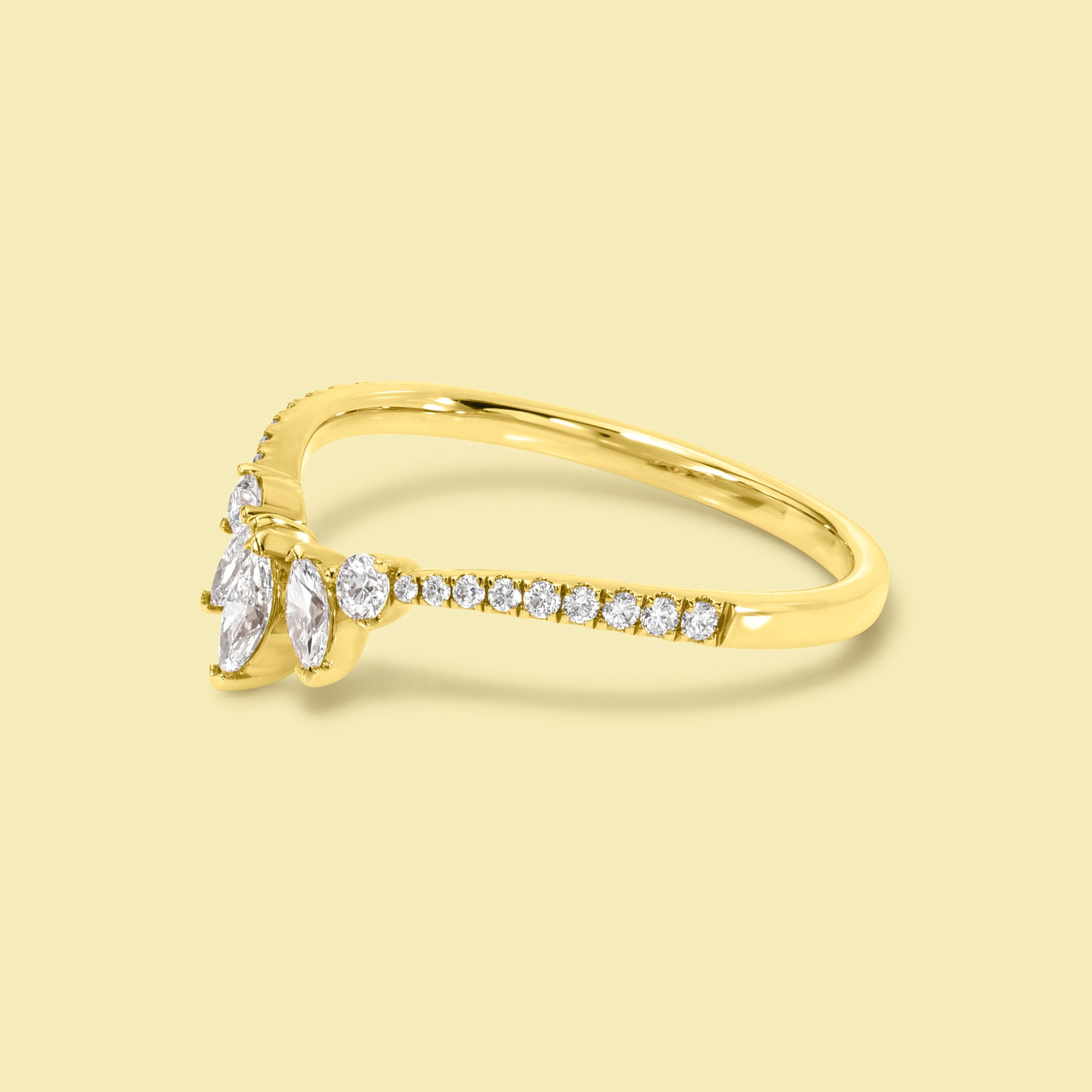 The Victoria, V-shaped Curved Diamond Band is handcrafted in 14K gold, 18K gold, or Platinum by Earthena Jewelry in Los Angeles