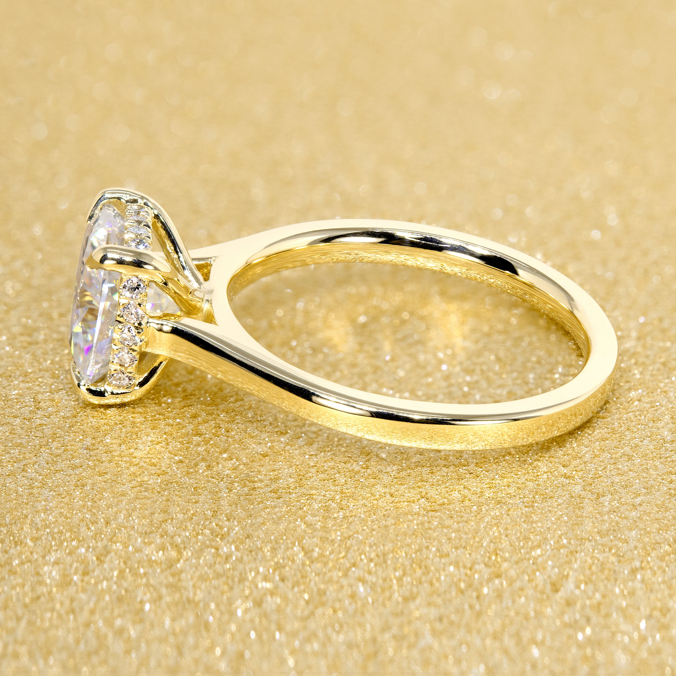 Classic 2ct Cushion-cut Moissanite Cathedral Hidden Halo Moissanite and Diamond Engagement Ring | Earthena Jewelry