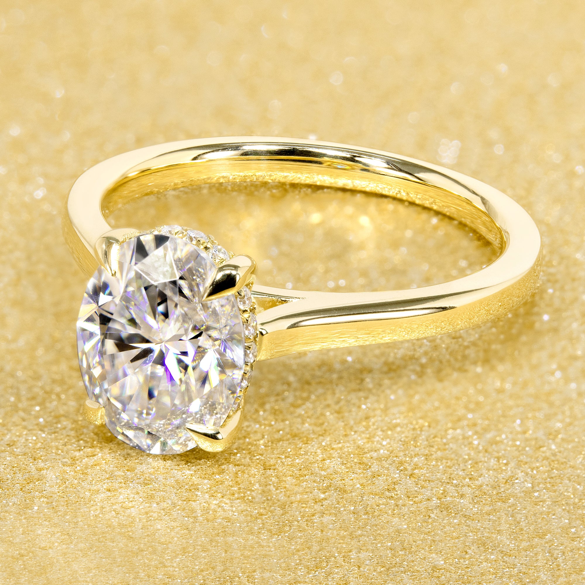 14K Gold Classic 2ct Oval-cut Hidden Halo Moissanite and Diamond Engagement Ring | Earthena Jewelry