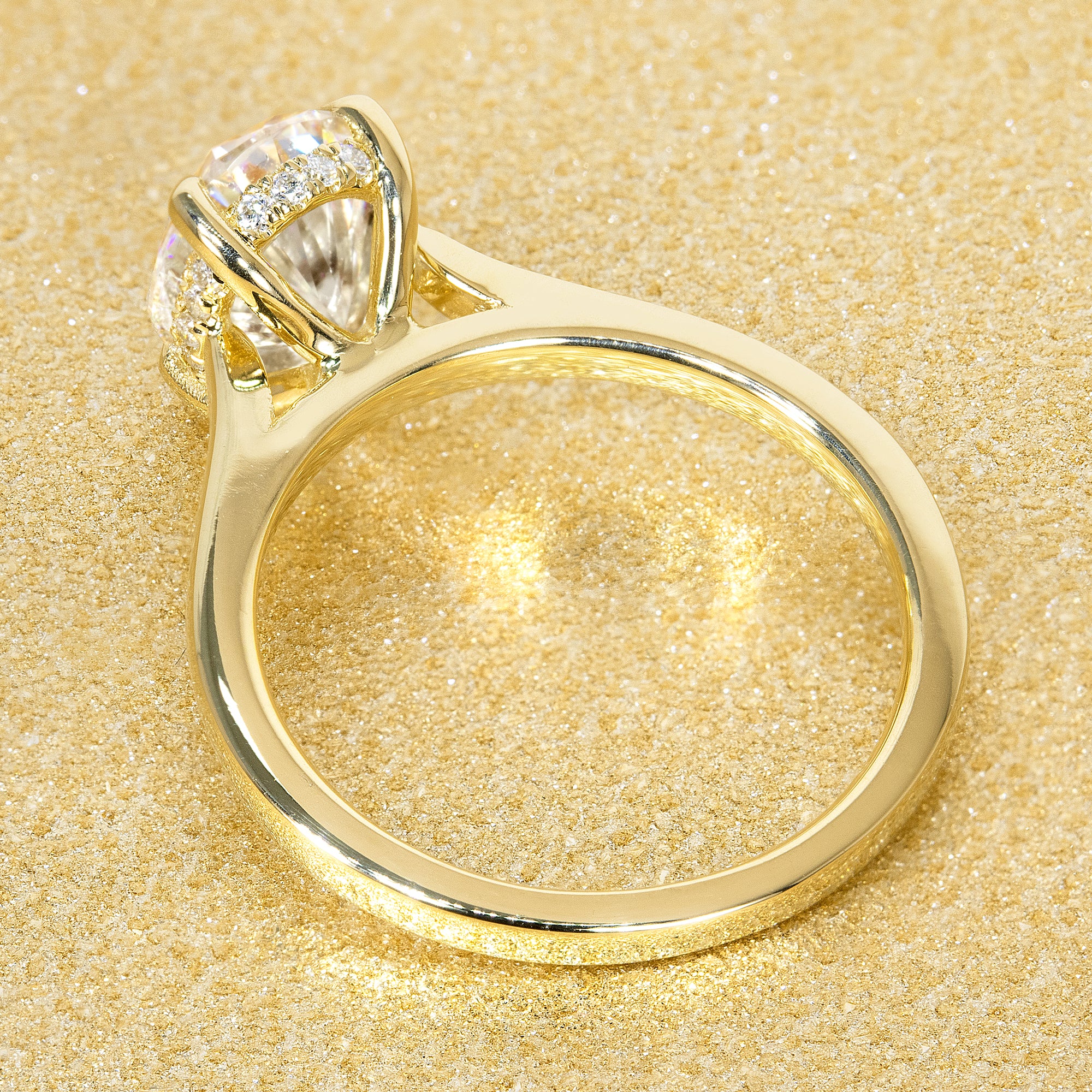 14K Gold Classic 2ct Oval-cut Hidden Halo Moissanite and Diamond Engagement Ring | Earthena Jewelry