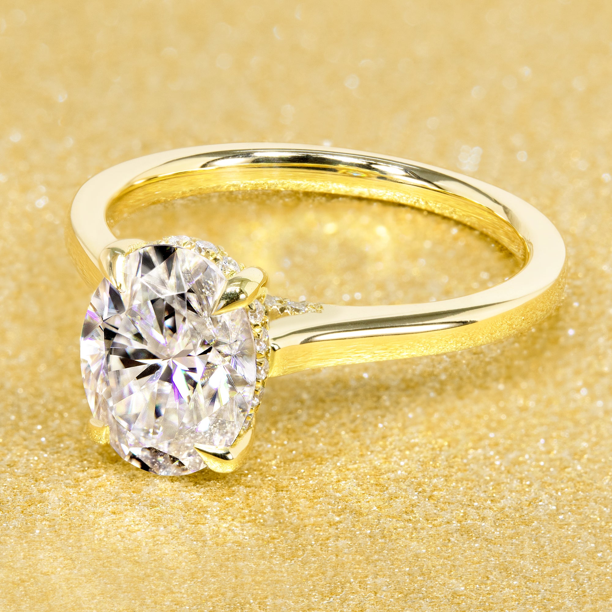 Classic 2ct Oval-cut Cathedral Hidden Halo Moissanite and Diamond Engagement Ring | Earthena Jewelry