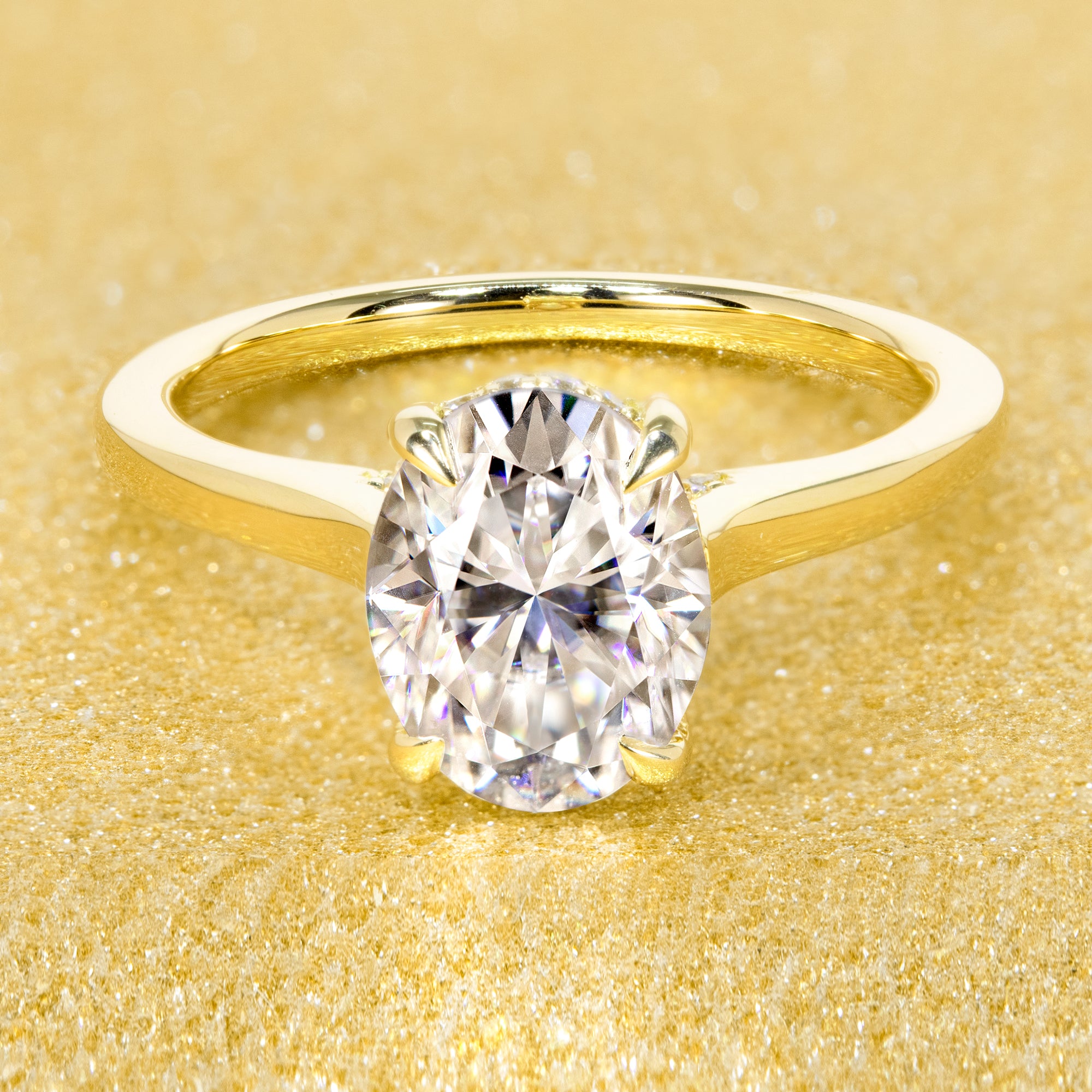 Classic 2ct Oval-cut Cathedral Hidden Halo Moissanite and Diamond Engagement Ring | Earthena Jewelry