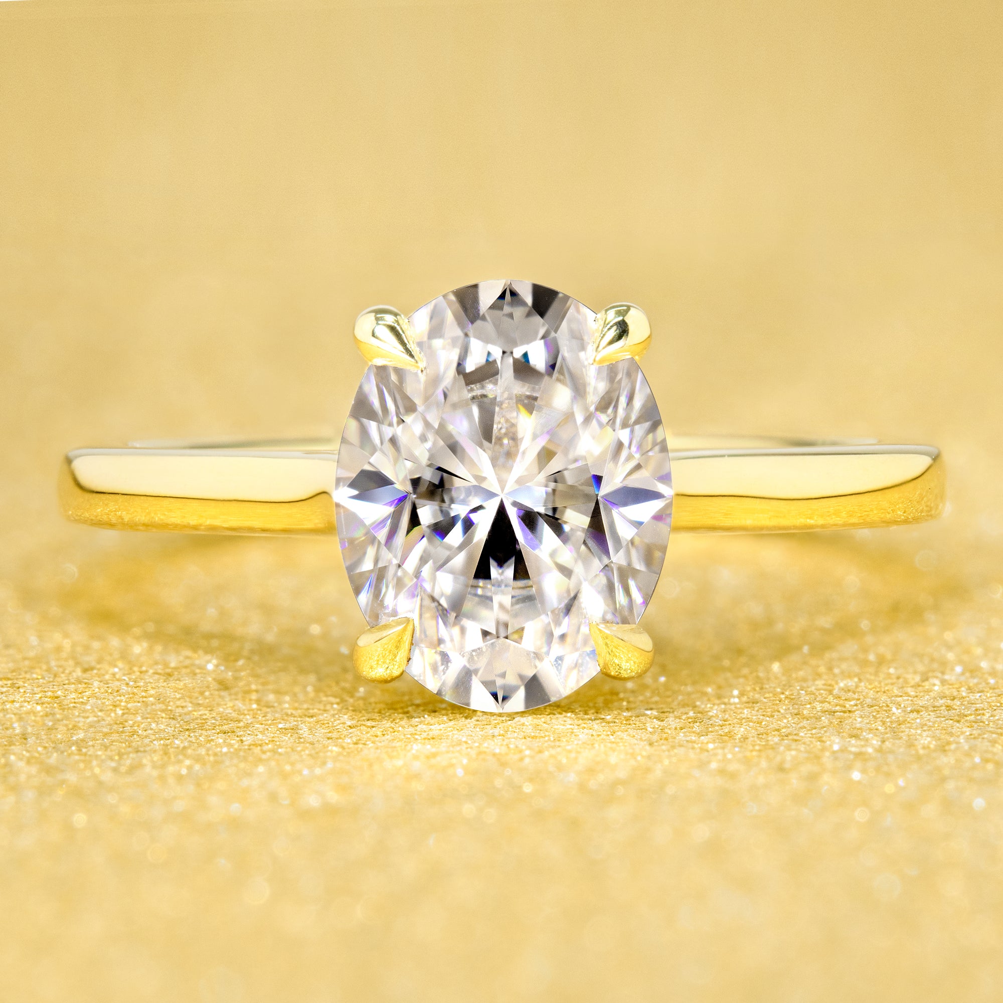 Classic 2ct Oval-cut Cathedral Hidden Halo Moissanite and Diamond Engagement Ring | Earthena Jewelry