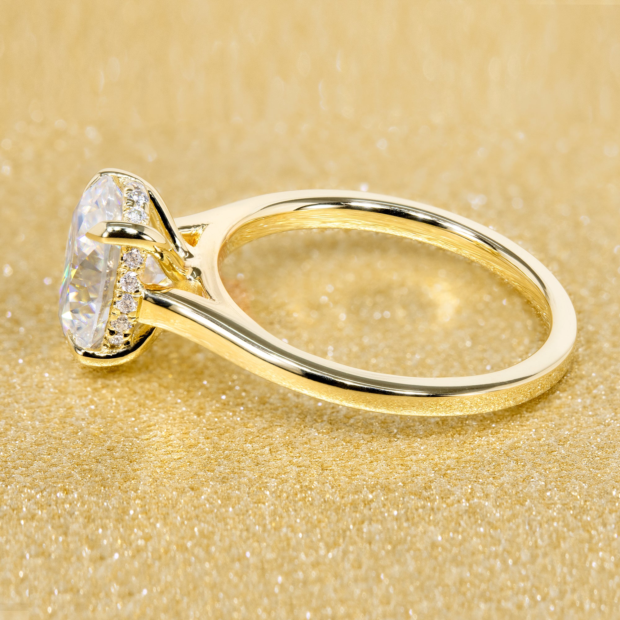 14K Gold Classic 2ct Oval-cut Hidden Halo Moissanite and Diamond Engagement Ring | Earthena Jewelry