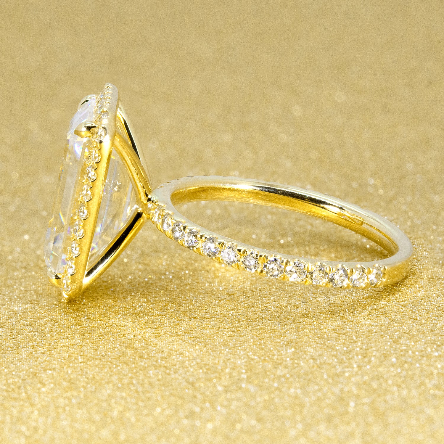 14K Gold Selina 4.5ct Radiant Cut Halo Pave Ring | Earthena Jewelry