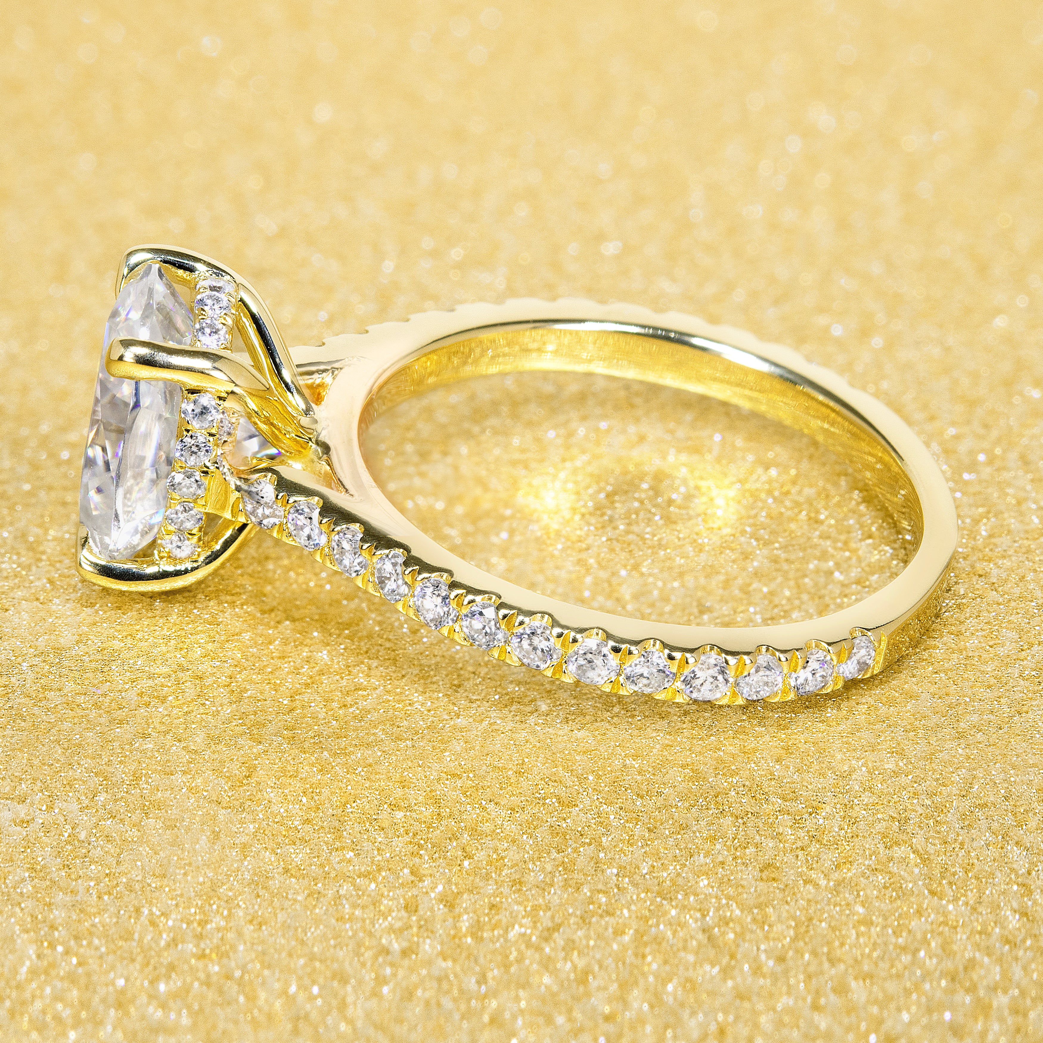 Bella 2ct Cushion Hidden Halo Cathedral Engagement Ring | Earthena Jewelry