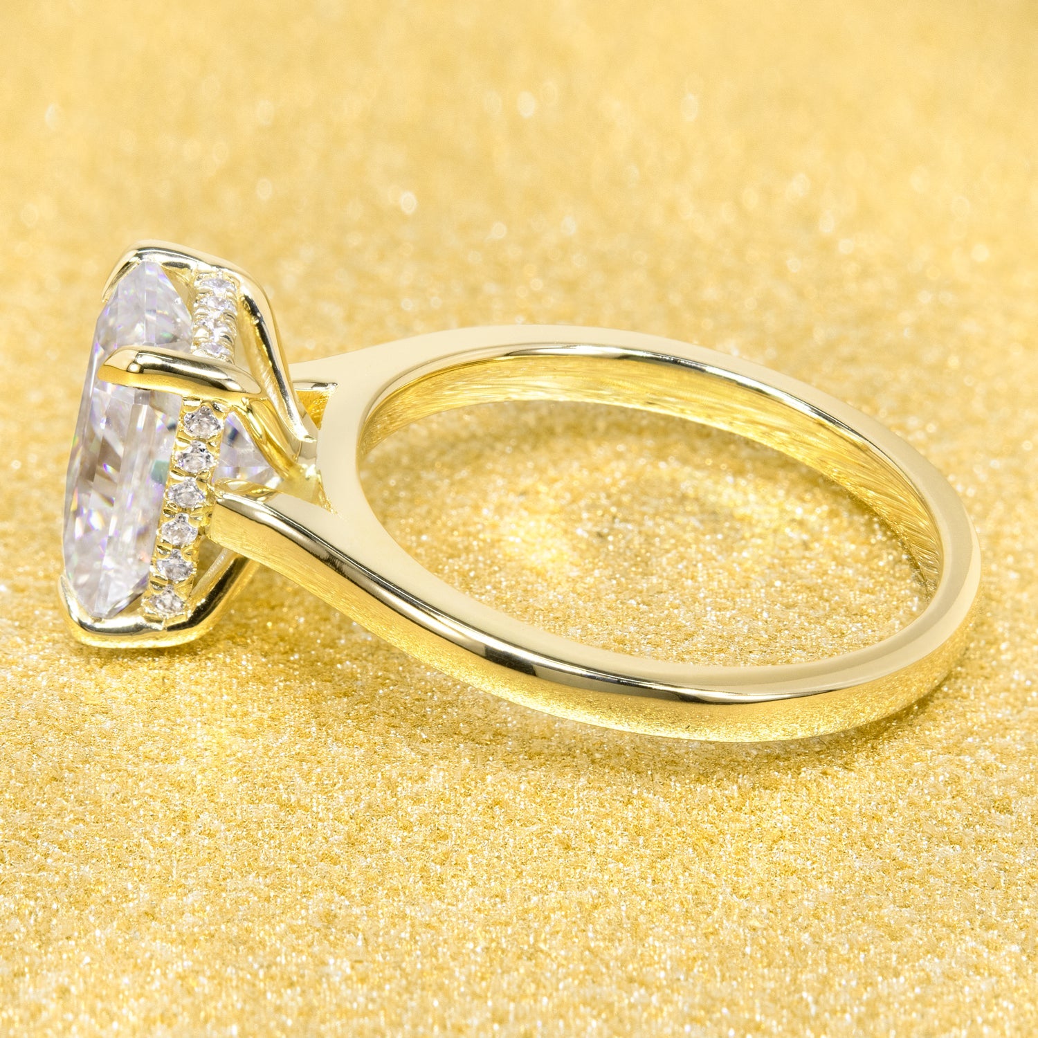 Classic 2.5ct Emerald-cut Moissanite Cathedral Hidden Halo Moissanite and Diamond Engagement Ring | Earthena Jewelry