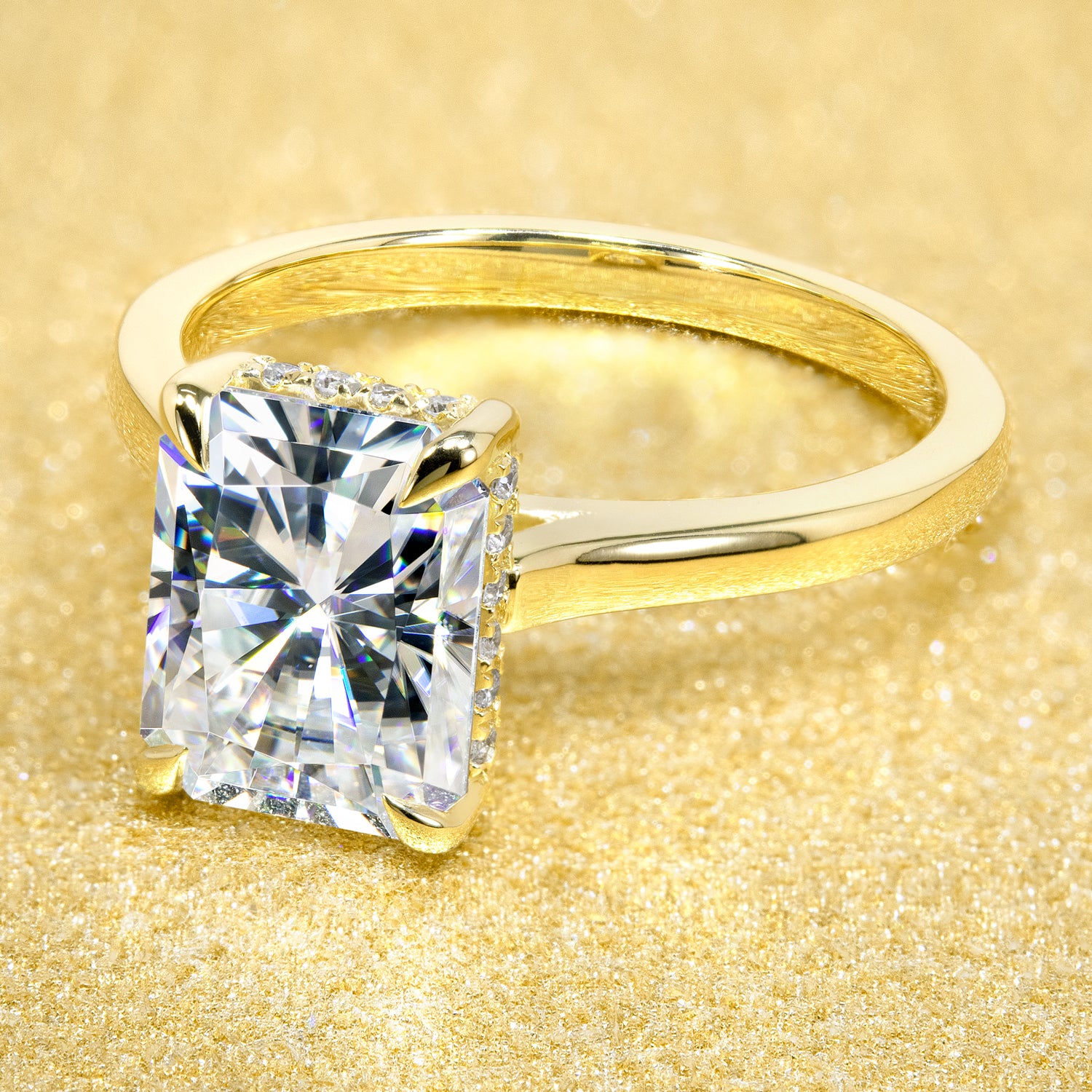 Classic 2.75ct Radiant-cut Cathedral Hidden Halo Moissanite and Diamond Engagement Ring | Earthena Jewelry